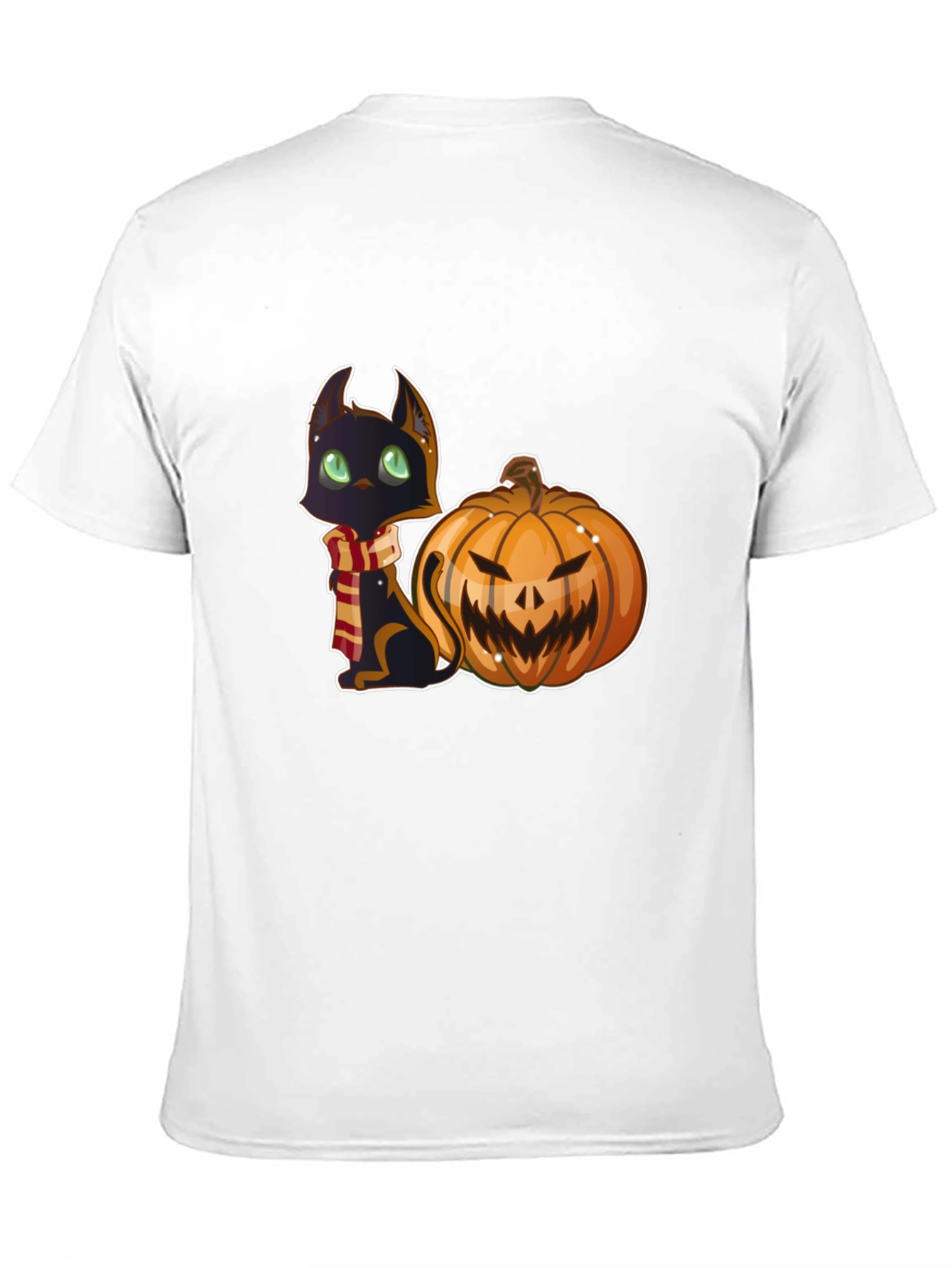 Black Halloween Cat & Pumpkin Black T-Shirt view 11
