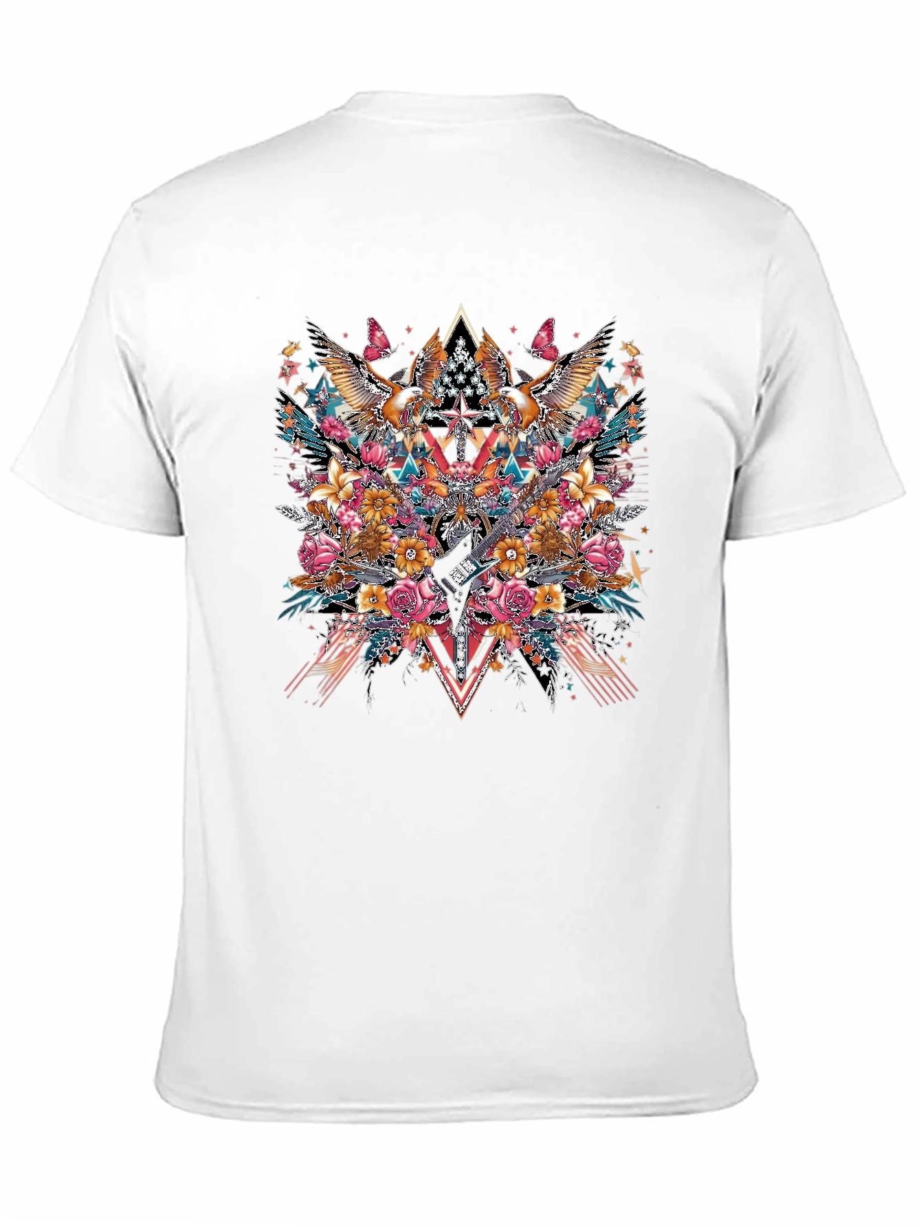 Black Floral Eagle Guitar Graphic Black T-Shirt view 11