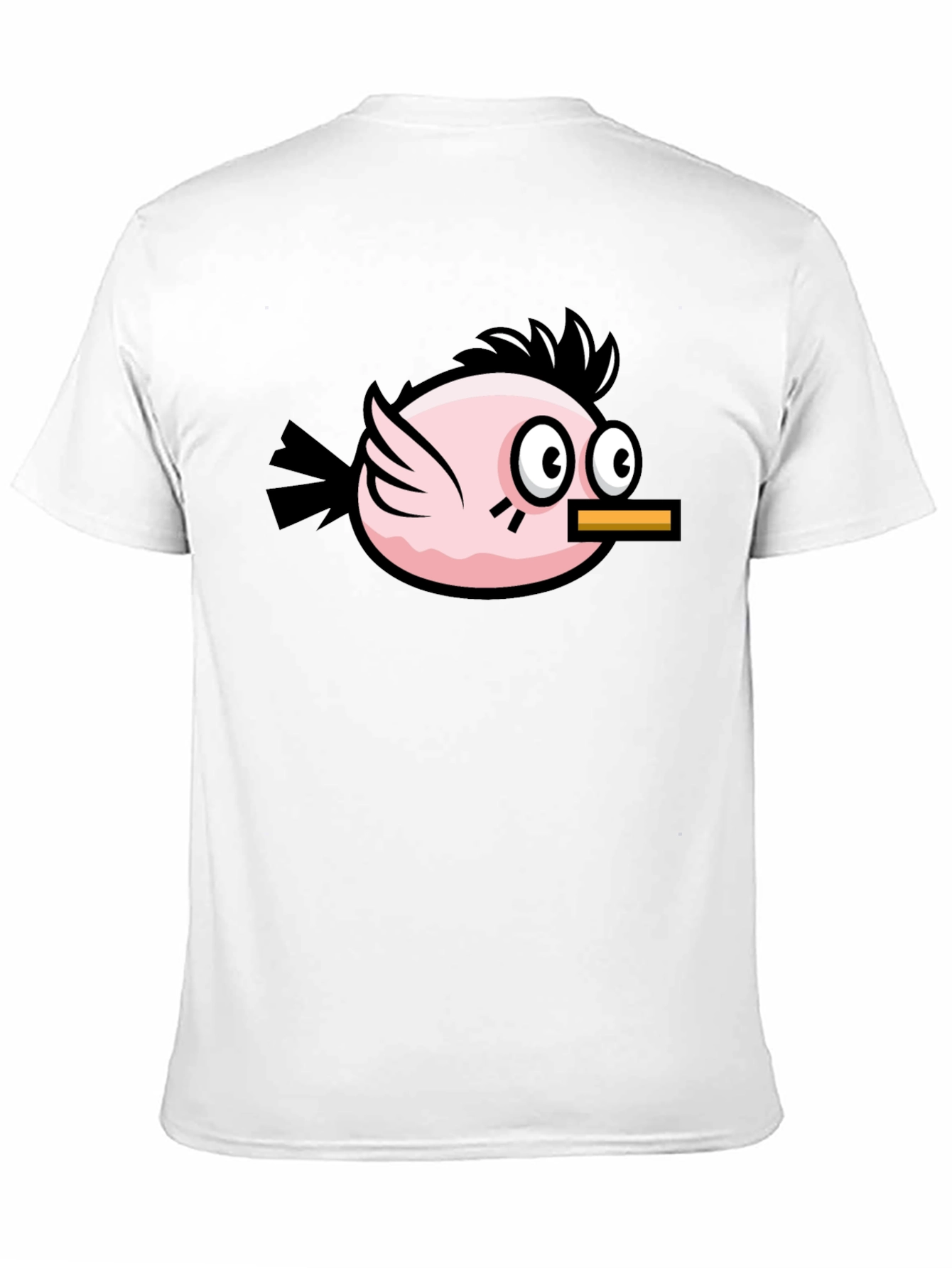 Black Funny Pink Bird Graphic Tee - Black Cotton T-Shirt view 11