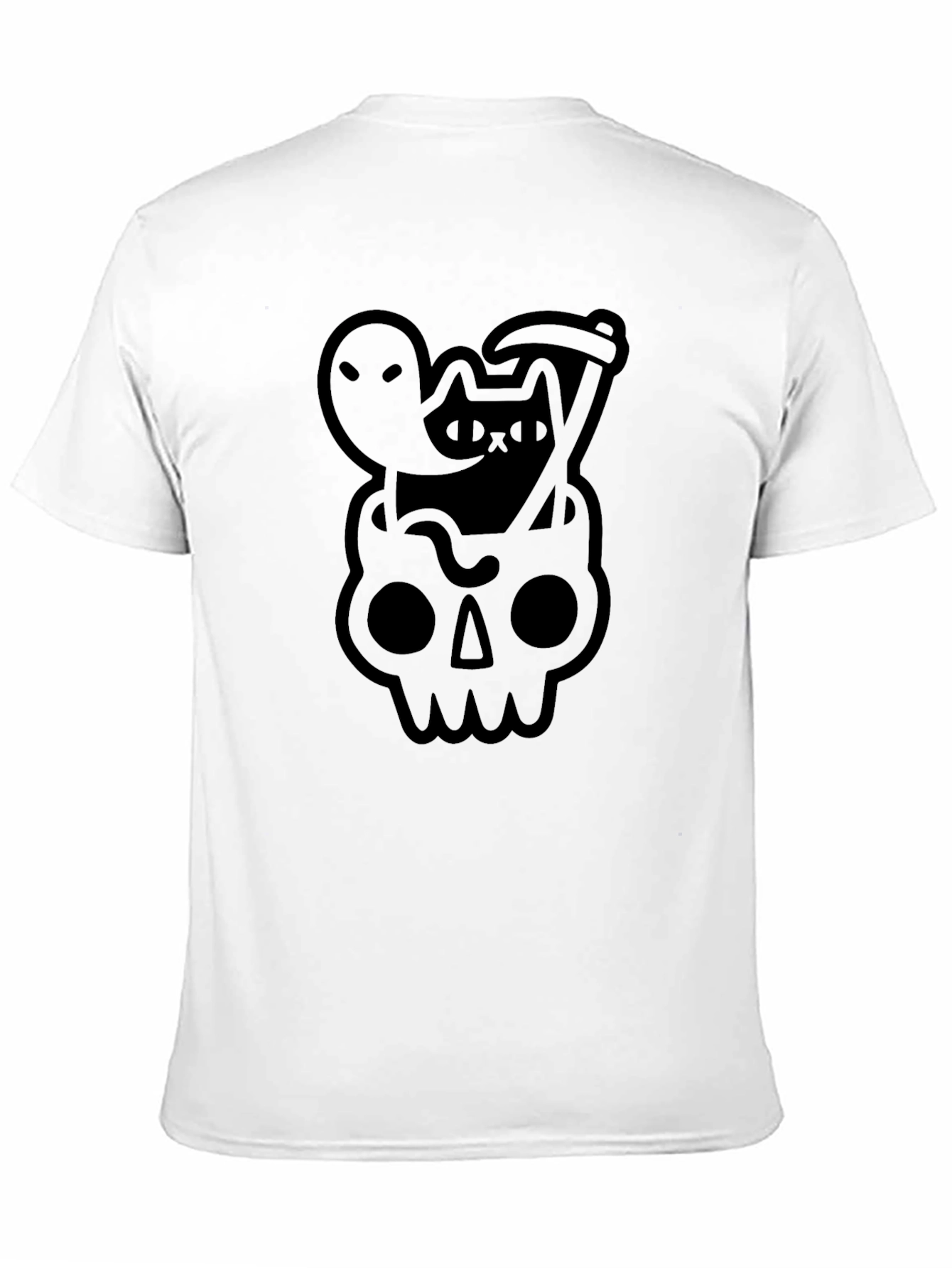 Black Skull Cat Grim Reaper Ghost Graphic Tee - Black view 11
