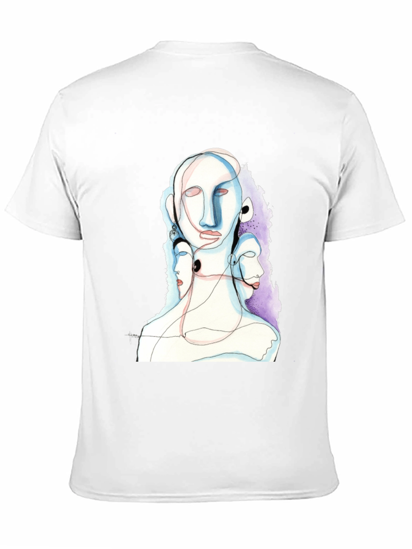 Black Abstract Faces Black Graphic Tee view 11