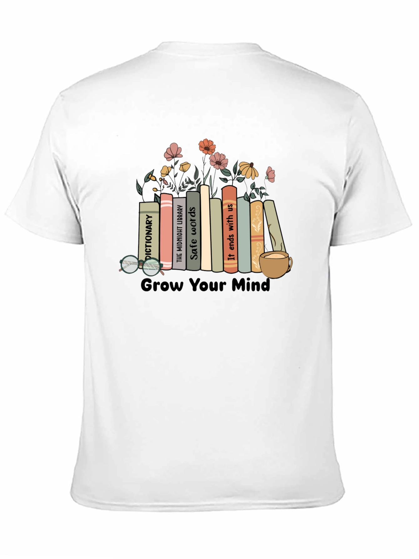 Black Grow Your Mind Bookshelf T-Shirt view 11