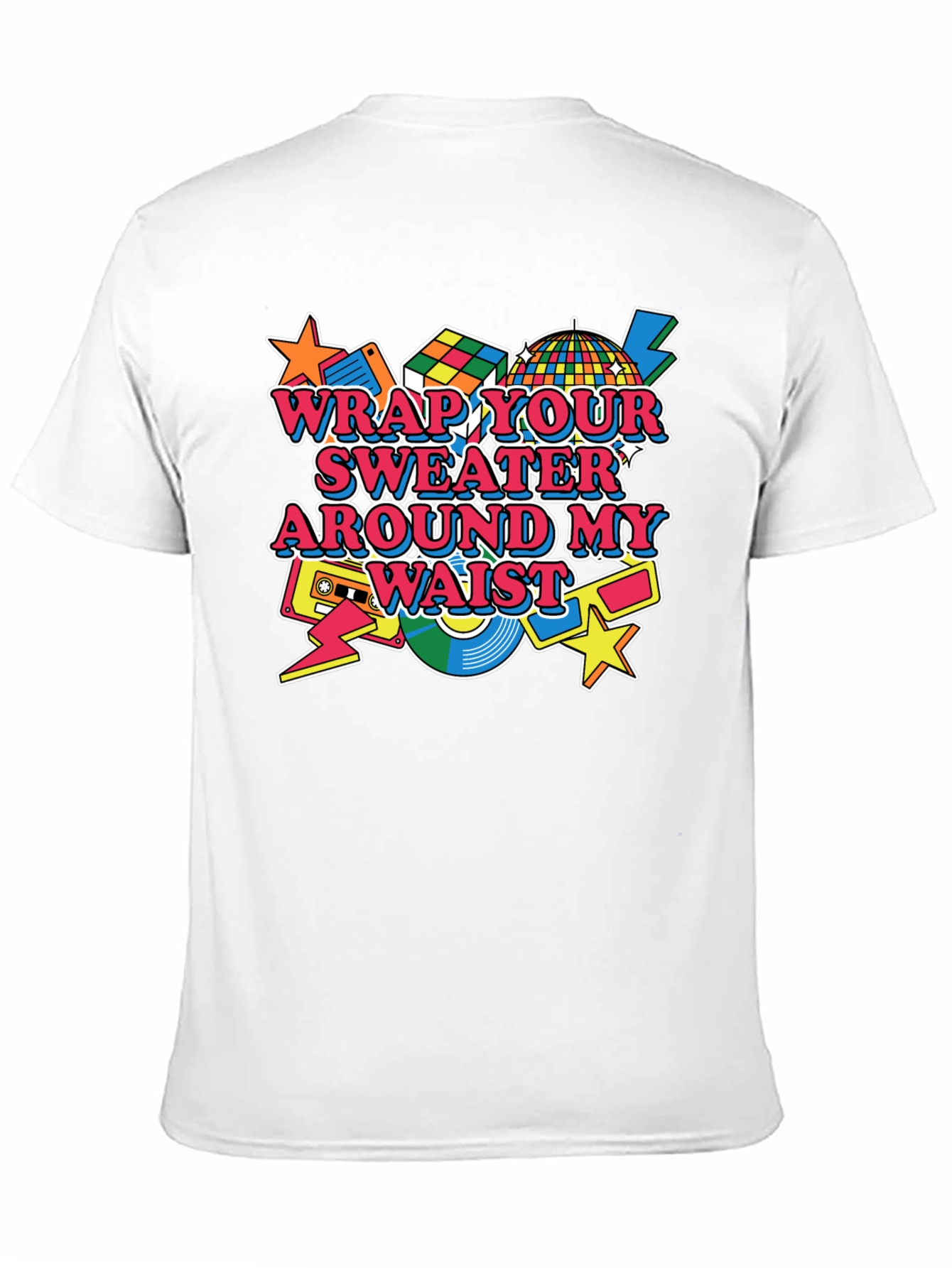 Black Wrap Your Sweater Around My Waist T-Shirt - 80s Retro Style view 11