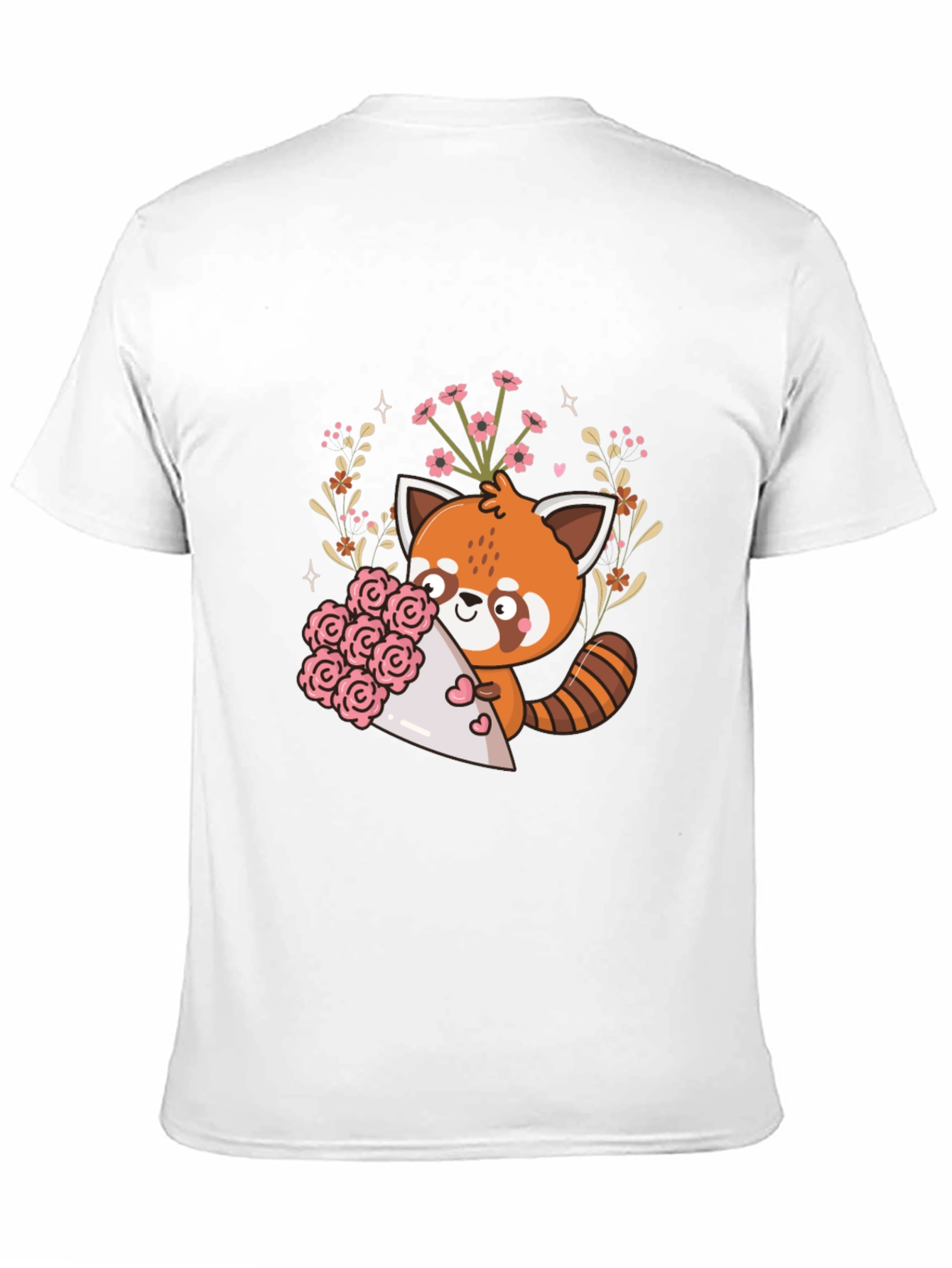 Black Cute Red Panda Floral Bouquet Graphic Tee view 11