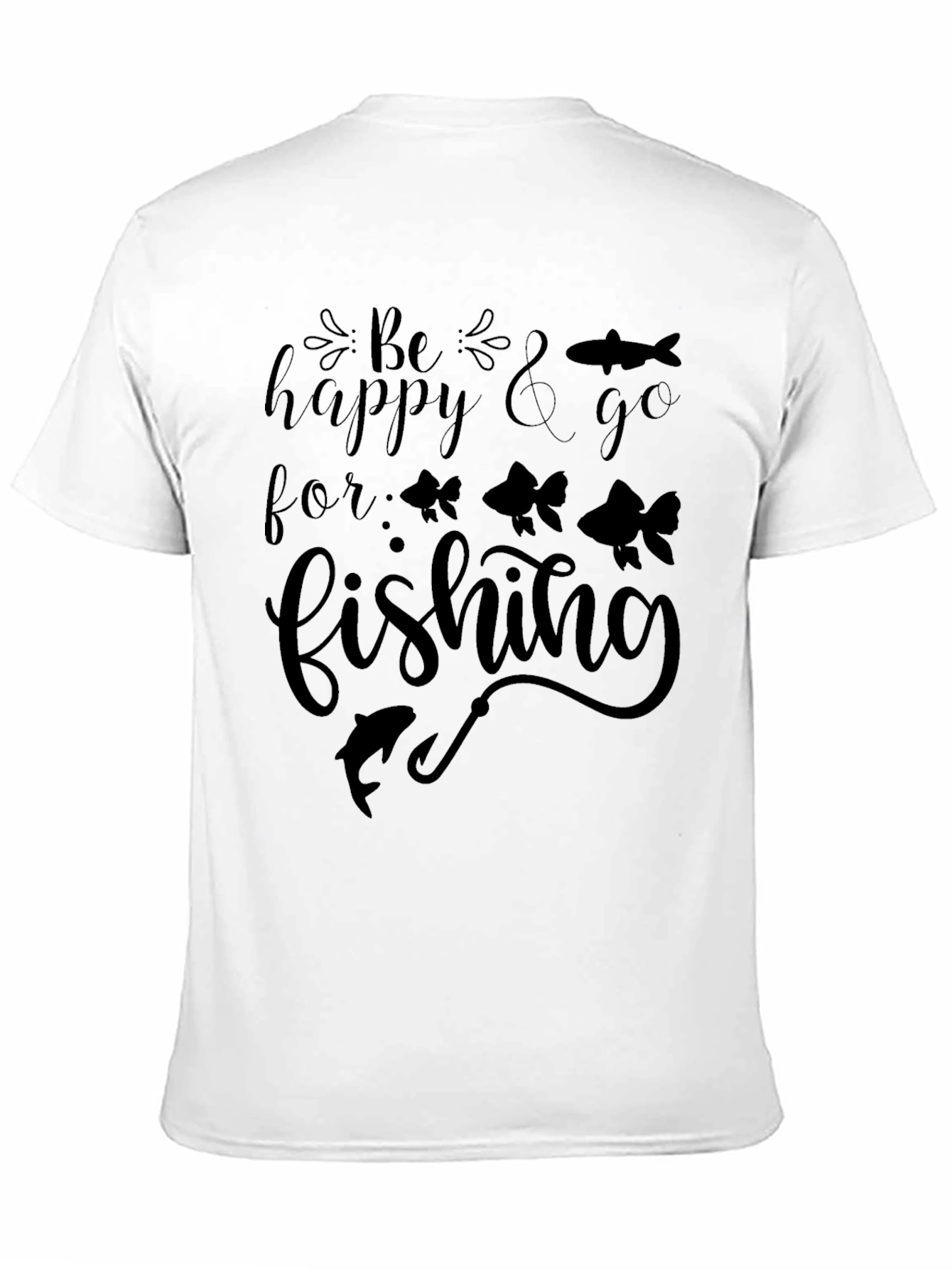 Be Happy & Go Fishing Graphic Tee - Men's Black Cotton T-Shirt - 11