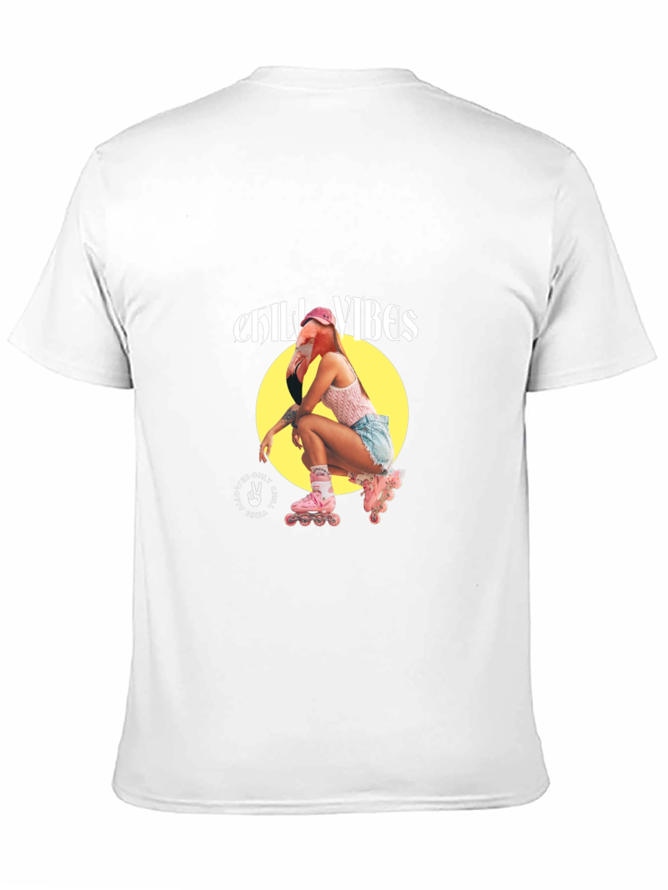 Chill Vibes Flamingo Roller Skate Graphic T-Shirt - 11