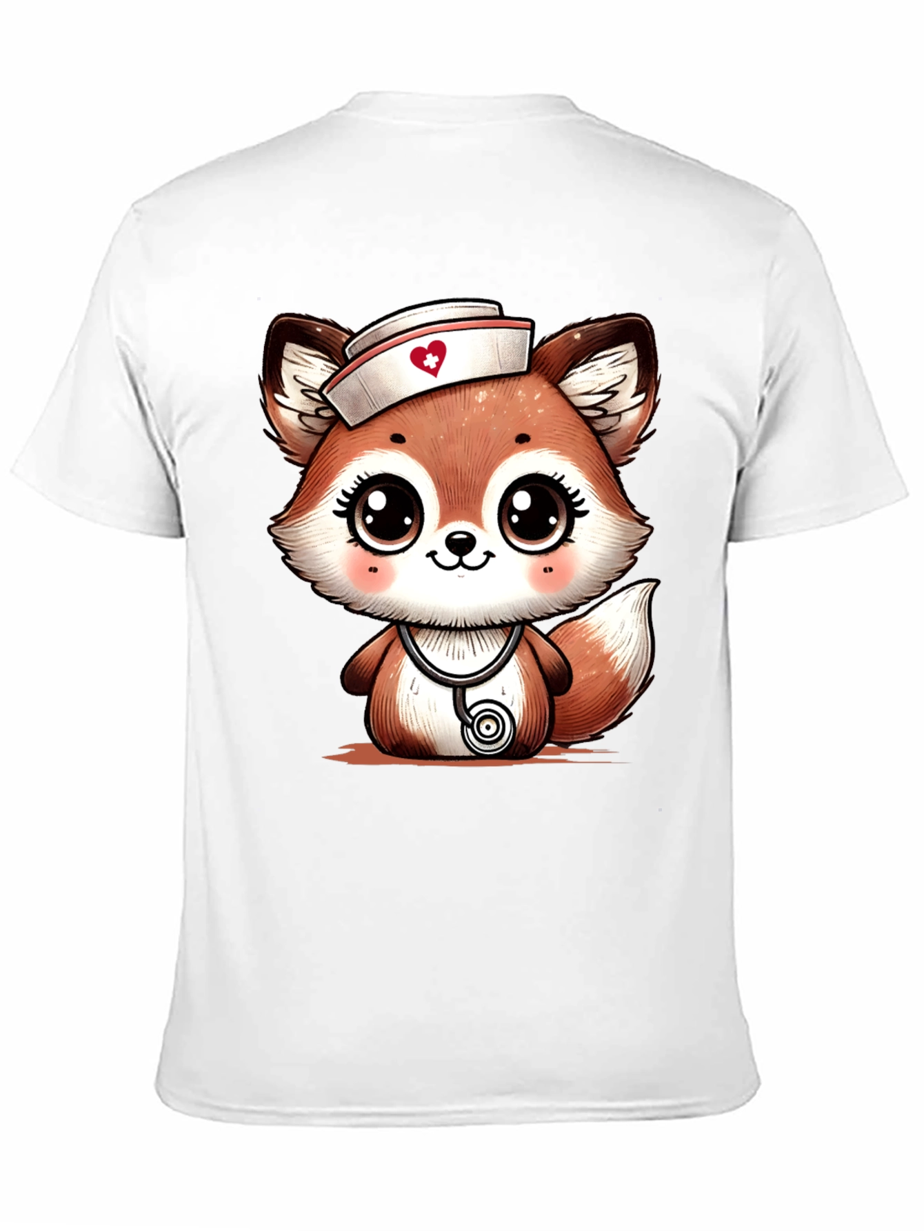Black Cute Fox Nurse T-Shirt - Cartoon Animal Tee view 11