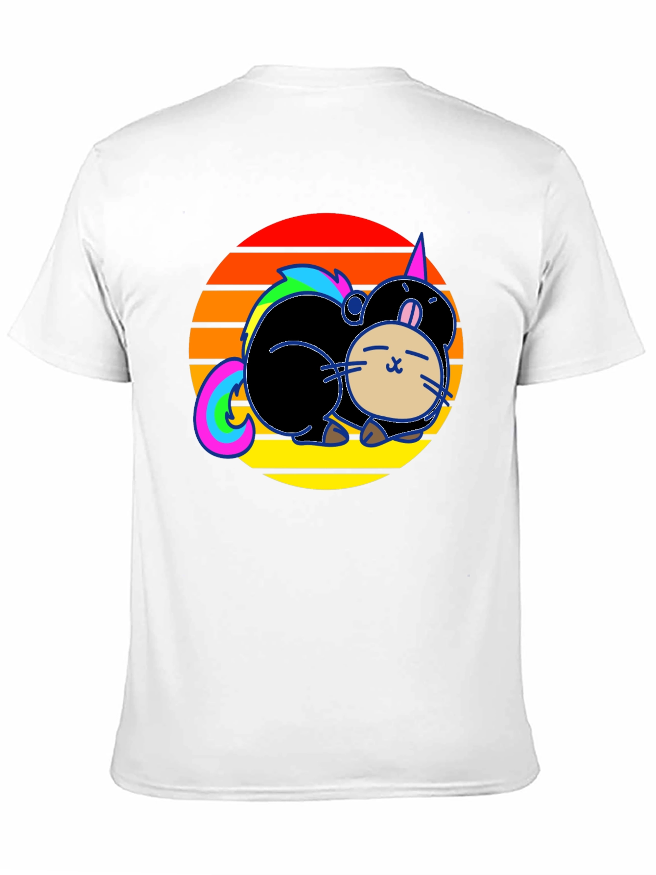 Black Cute Cartoon Unicorn Cat Sunset Graphic T-Shirt view 11