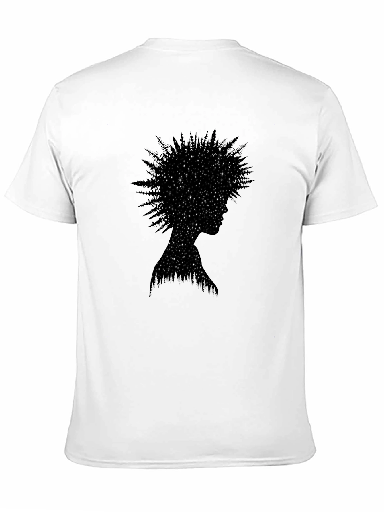 Black Starry Night Forest Silhouette Tee view 11