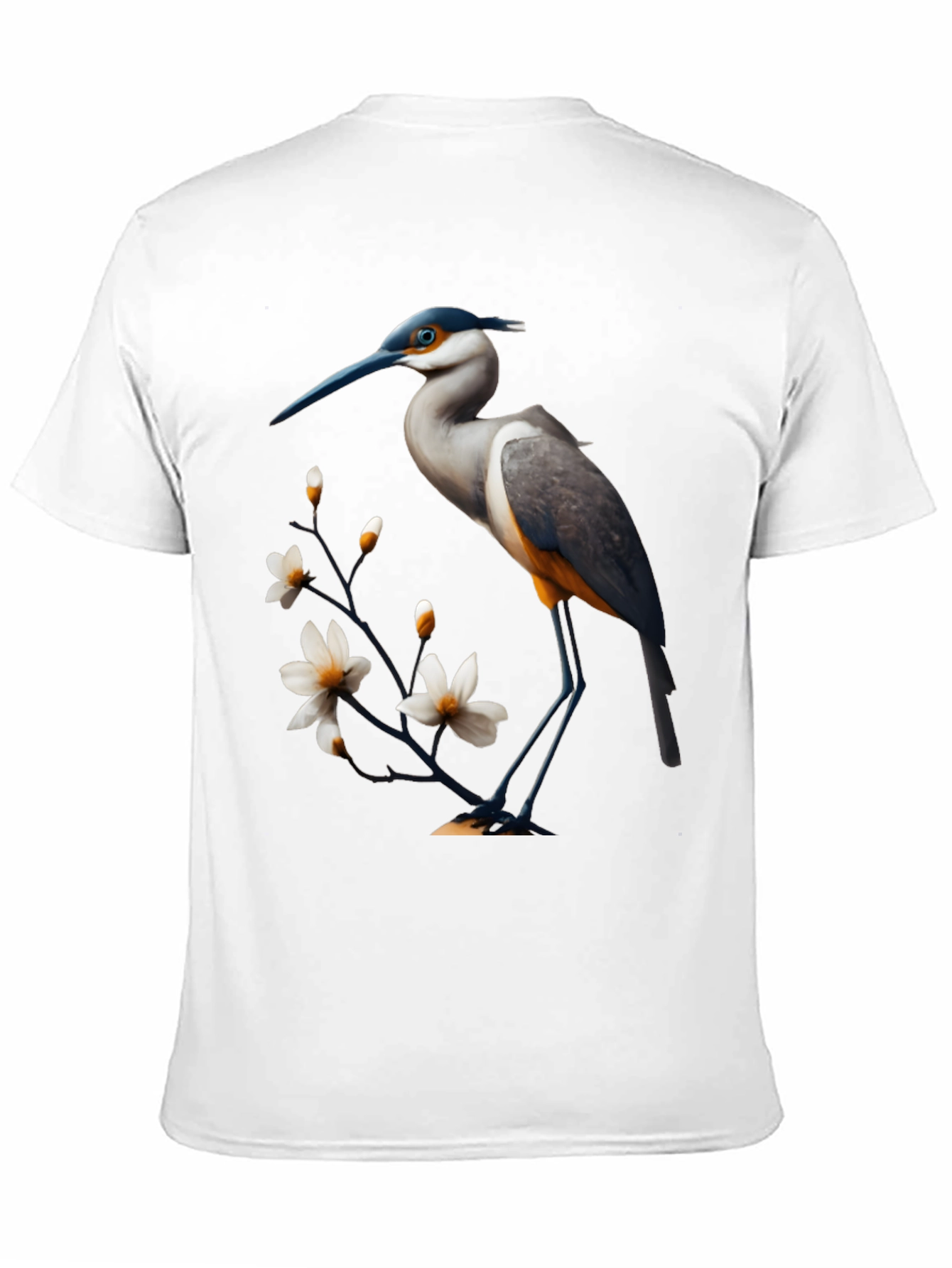 Black Heron & Blossom Graphic Tee - Stylish Bird Design view 11
