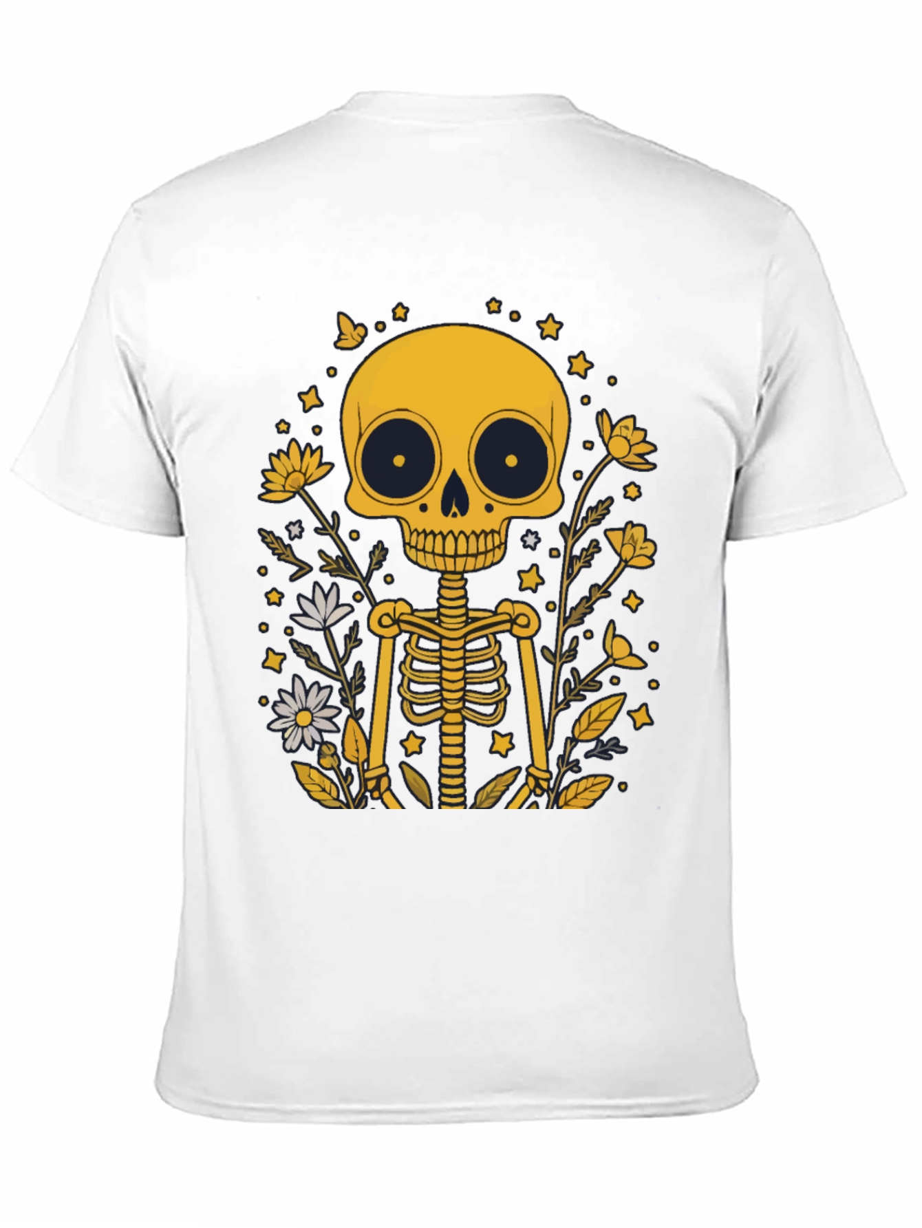 Black Skeleton Floral Graphic Tee - Black Unisex T-Shirt view 11