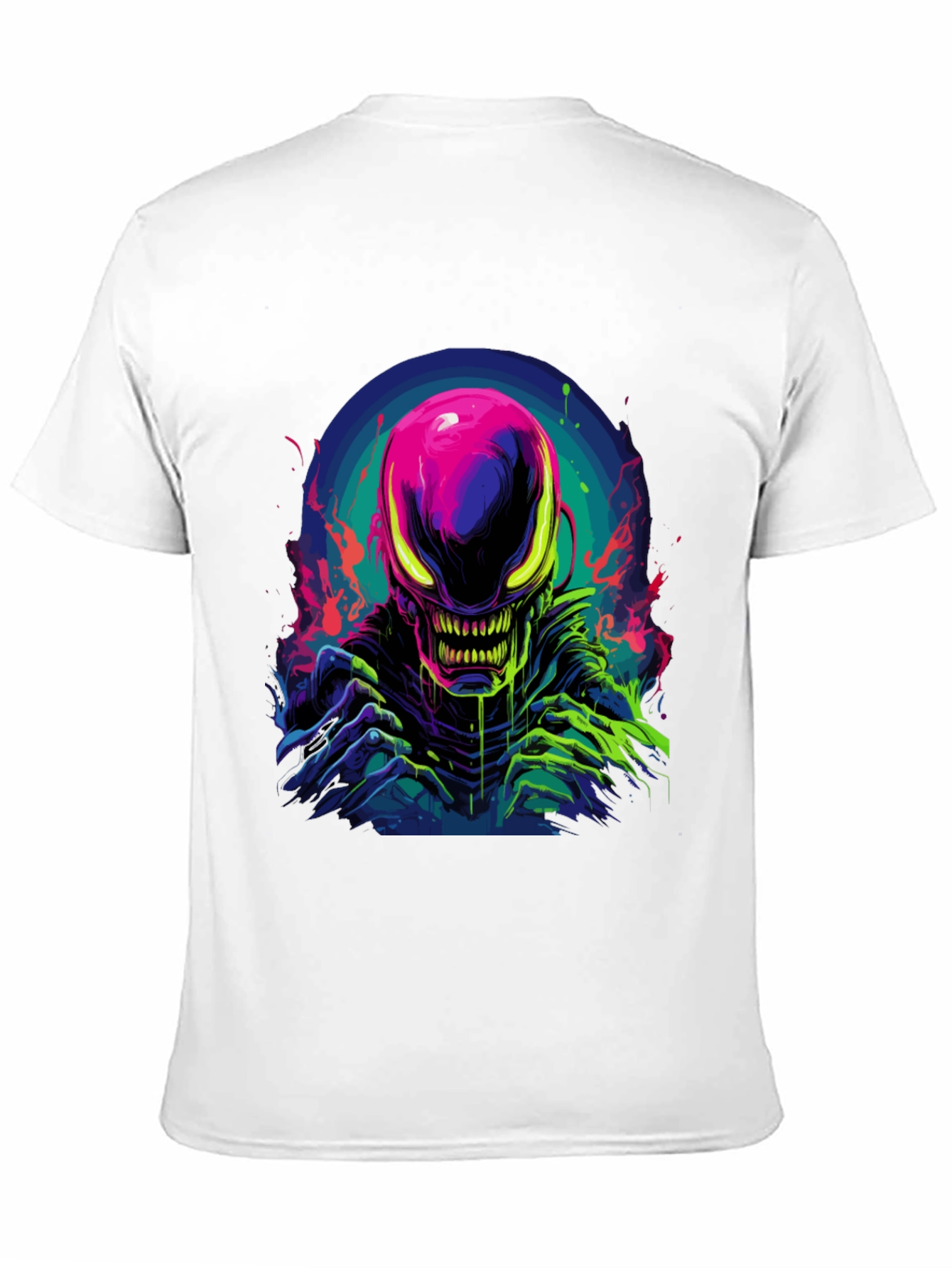 Black Neon Alien Graphic Black T-Shirt view 11