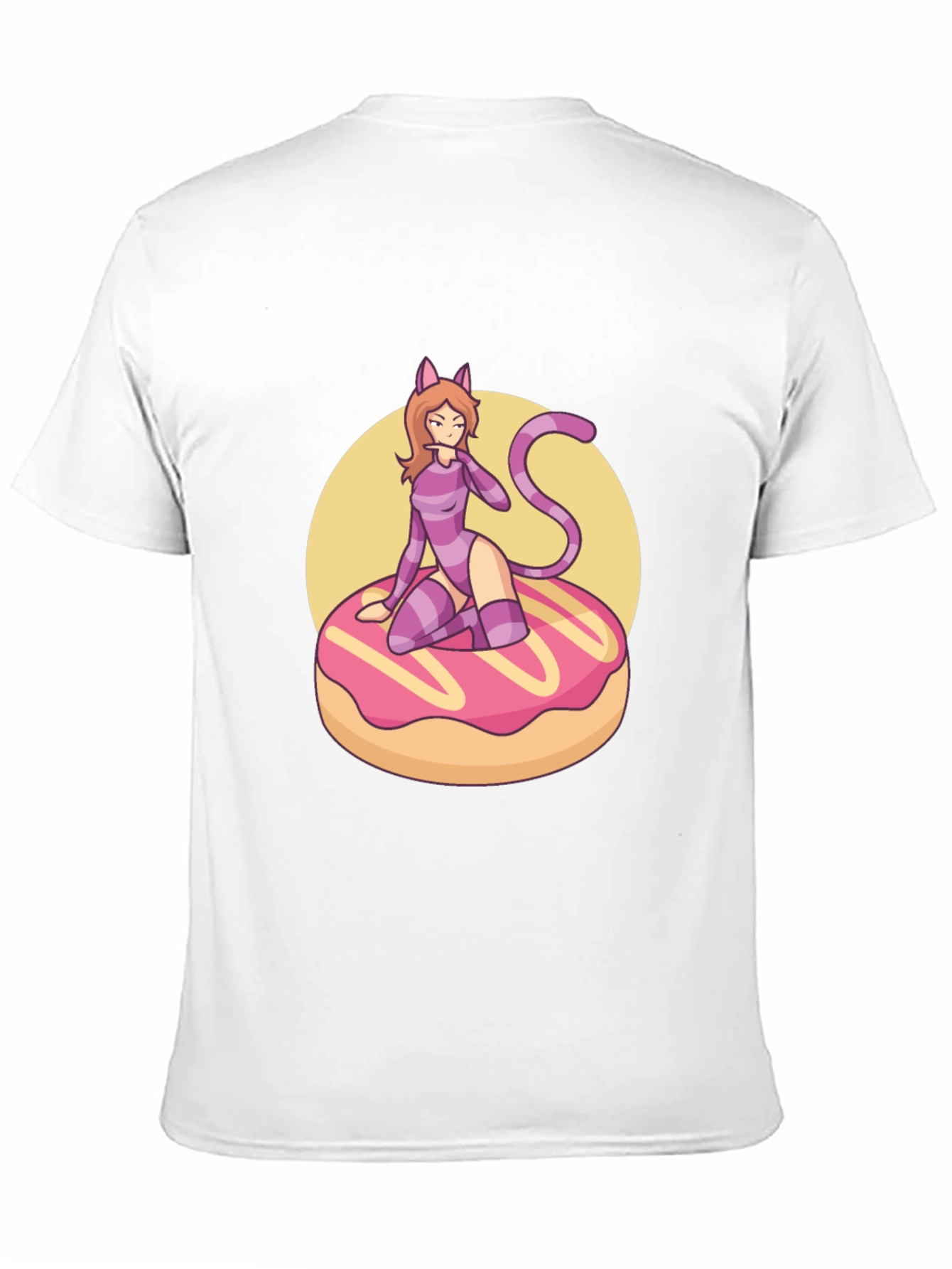 Black Black T-Shirt with Cat Girl on Donut Design view 11