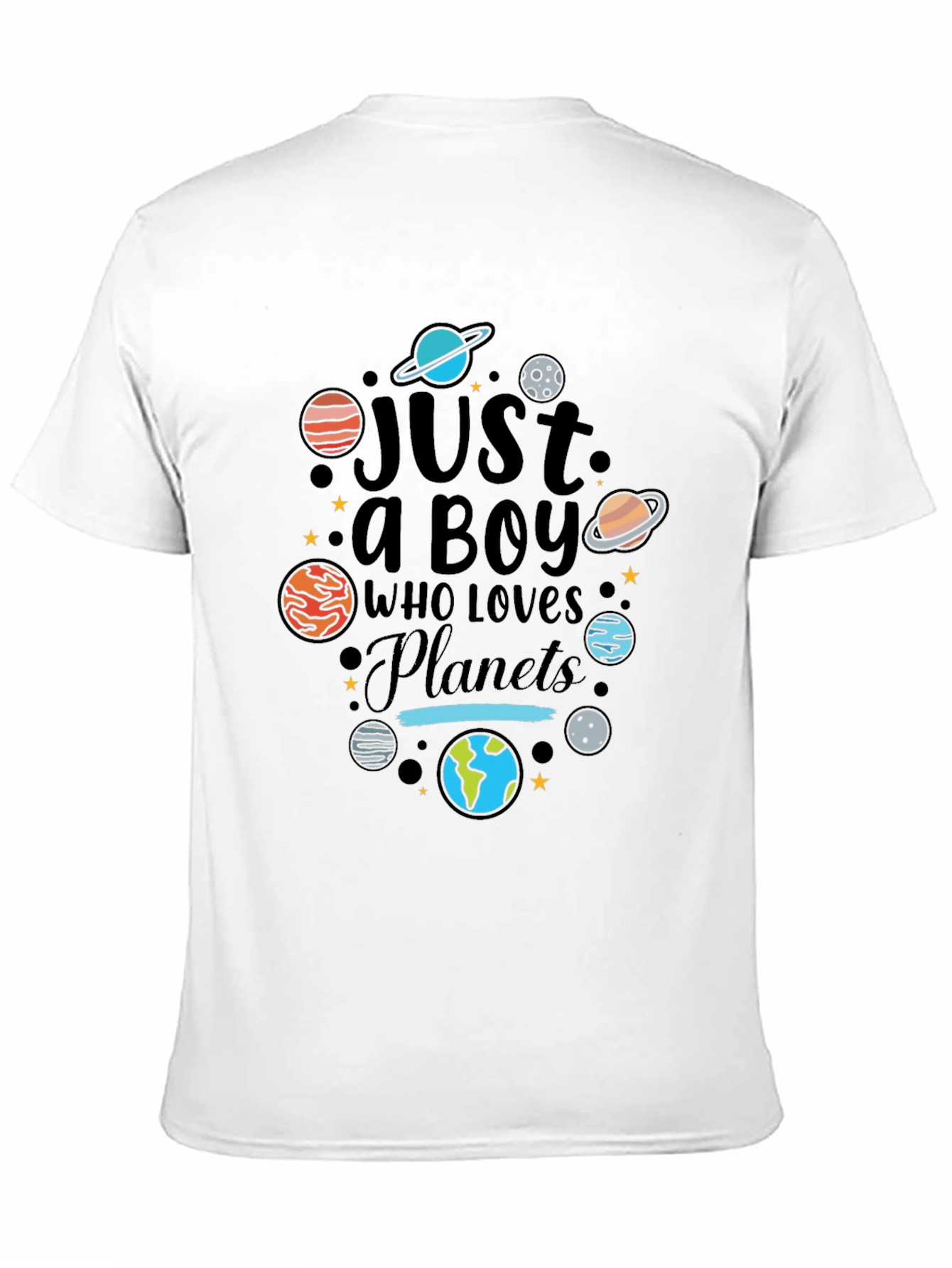 Black Just a Boy Who Loves Planets Graphic T-Shirt view 11