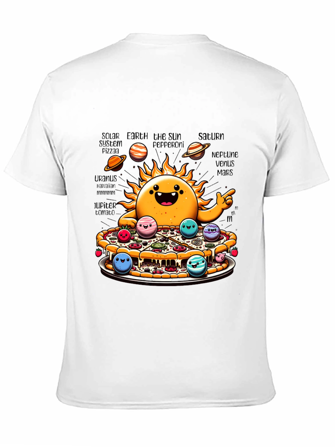 Black Solar System Pizza Funny Graphic Tee view 11