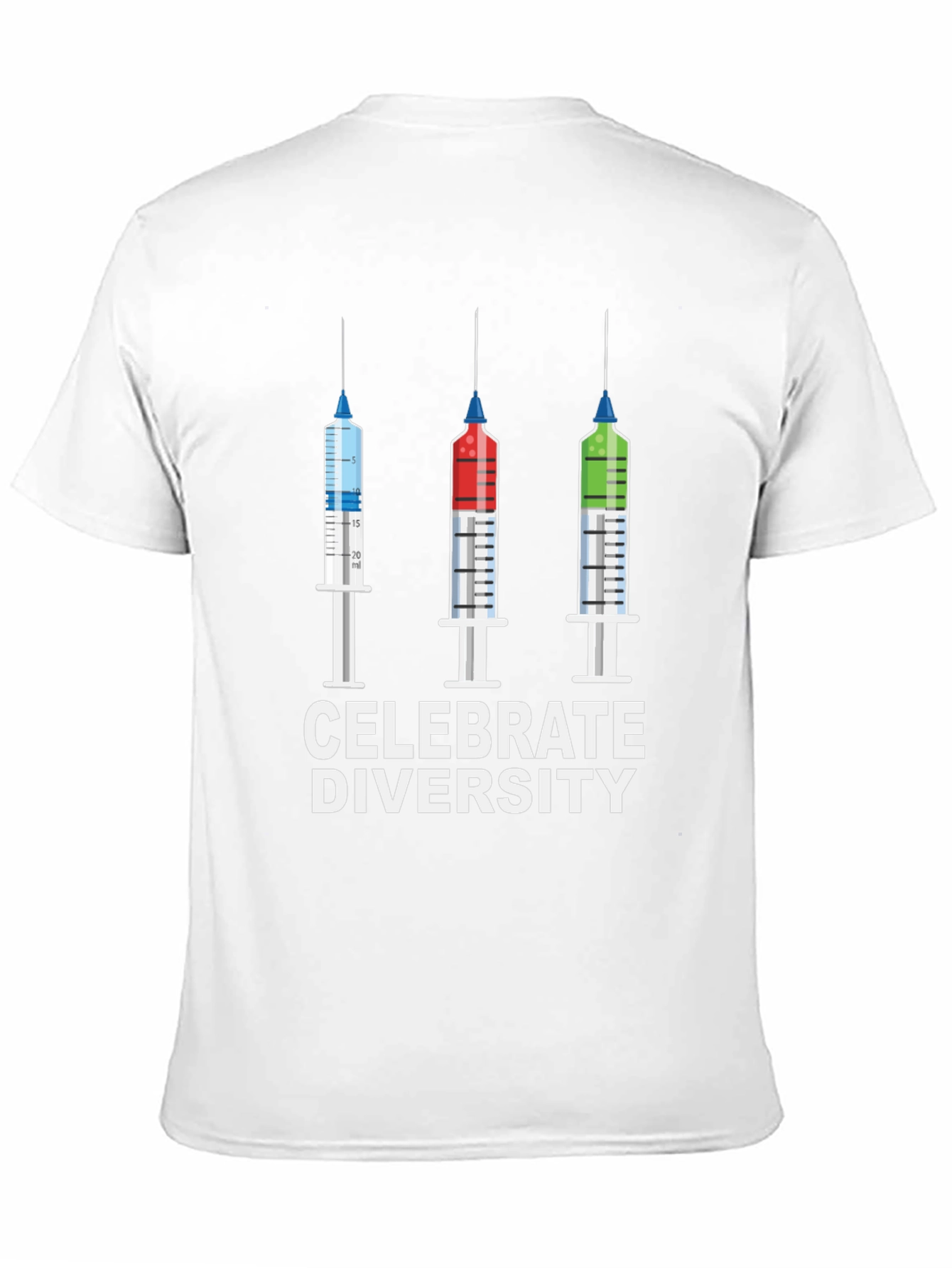 Black Celebrate Diversity T-Shirt - Colorful Syringe Design view 11