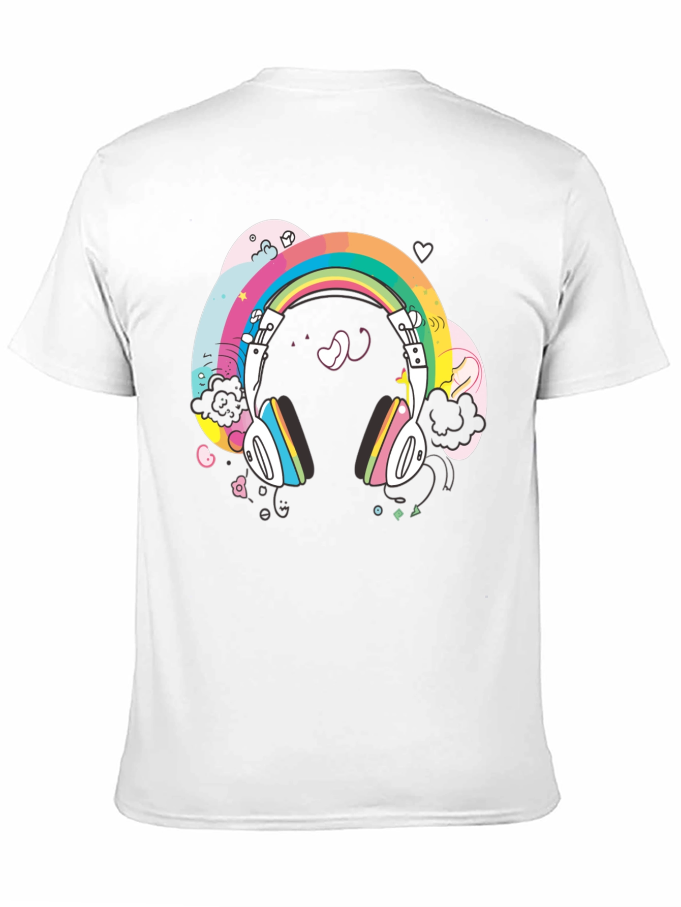 Black Rainbow Headphones Graphic Tee - Black Cotton T-Shirt view 11