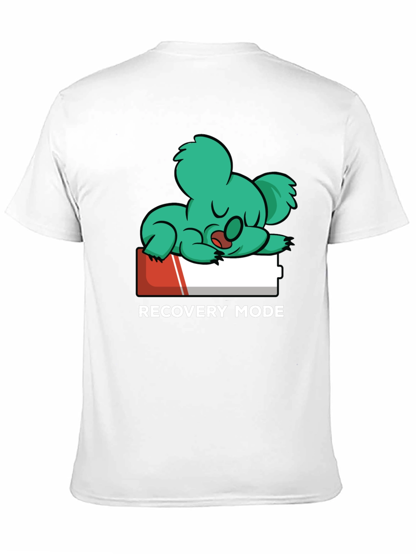 Black Recovery Mode T-Shirt: Sleepy Koala on Low Battery view 11
