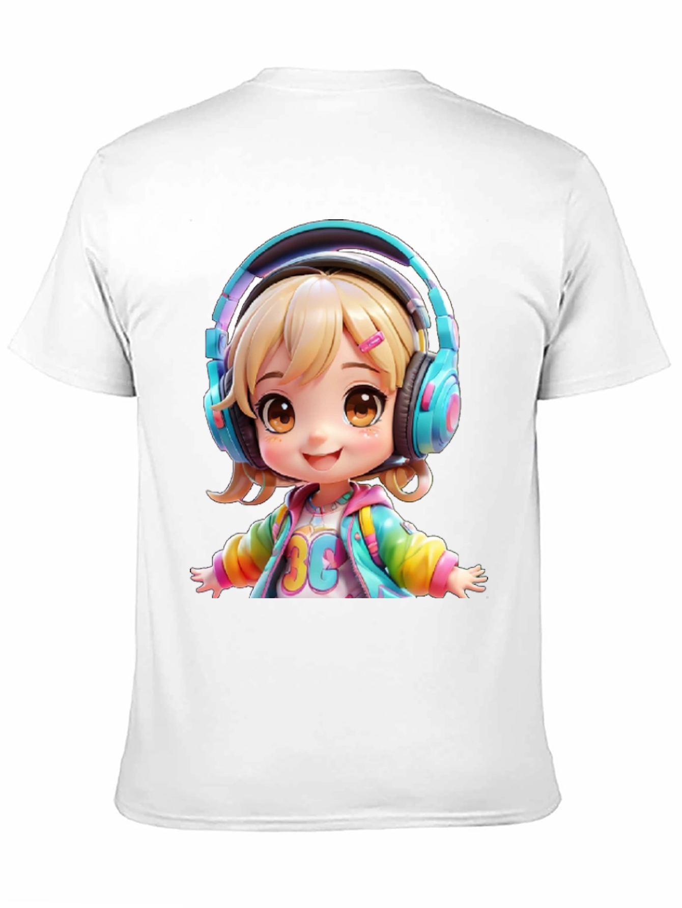 Black Anime Girl with Headphones Graphic T-Shirt view 11
