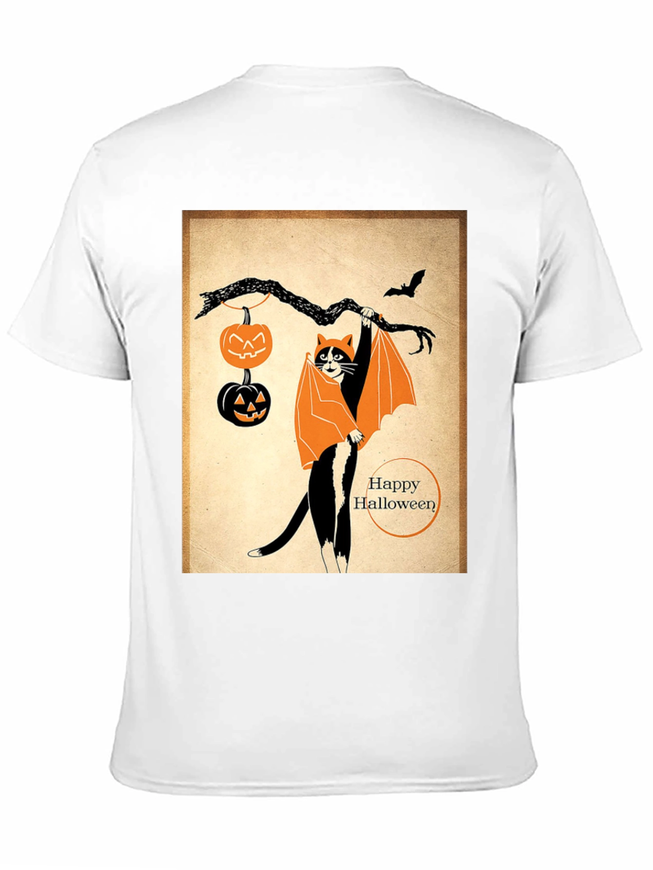 Black Halloween Cat T-Shirt Bat Costume Pumpkins view 11