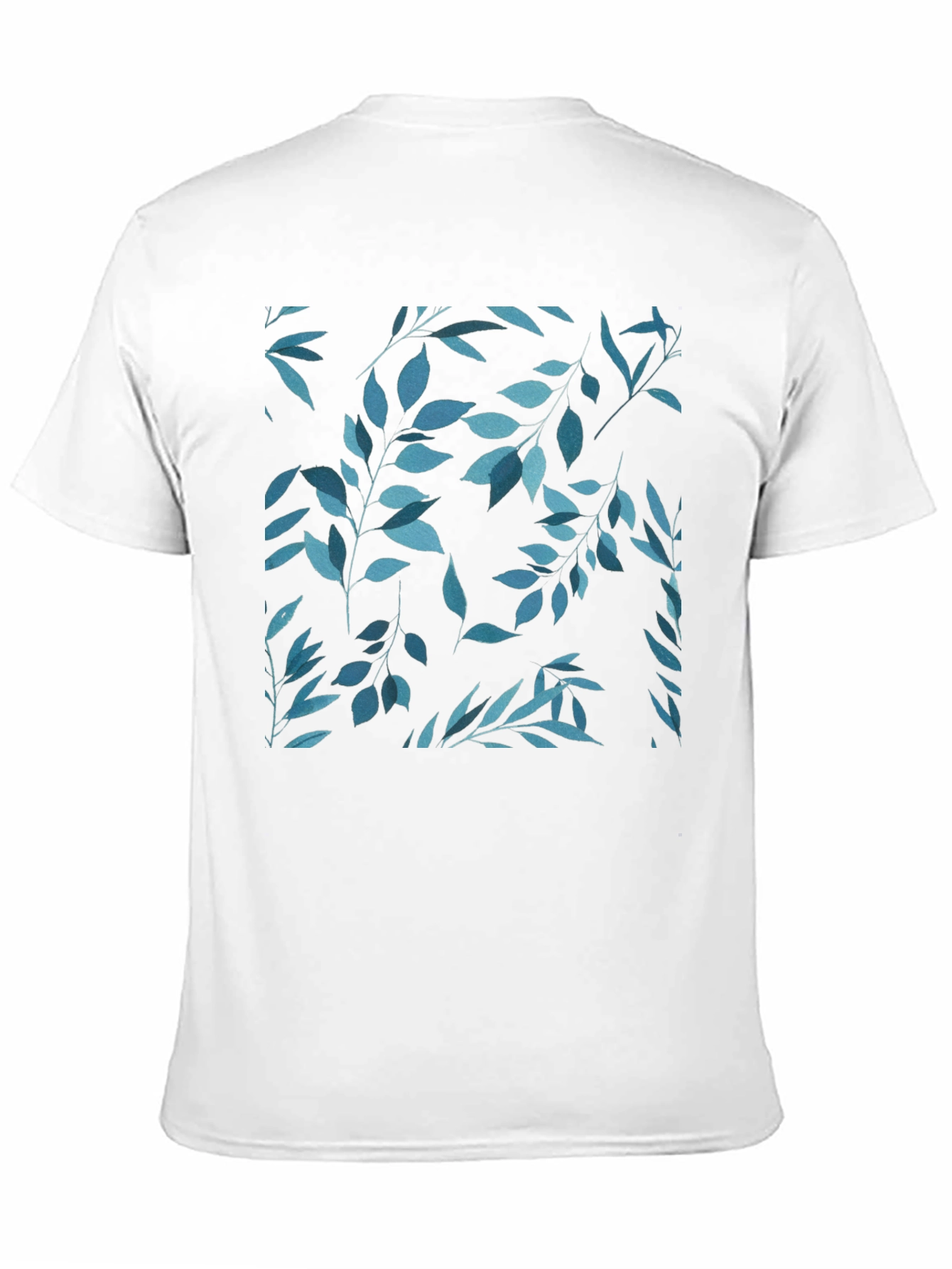 Black Blue Leaf Print Black T-Shirt view 11