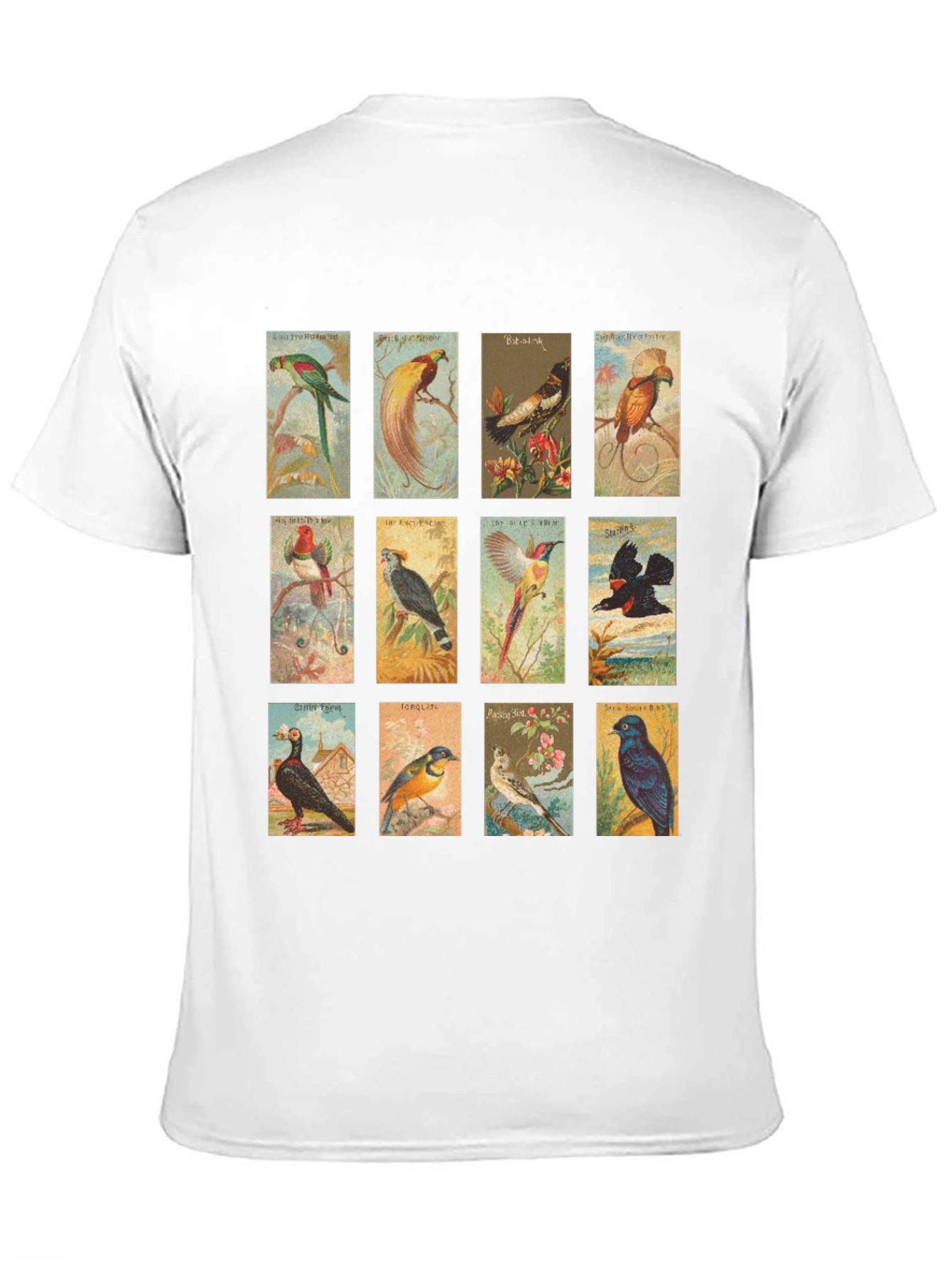 Black Vintage Birds Black T-Shirt view 11