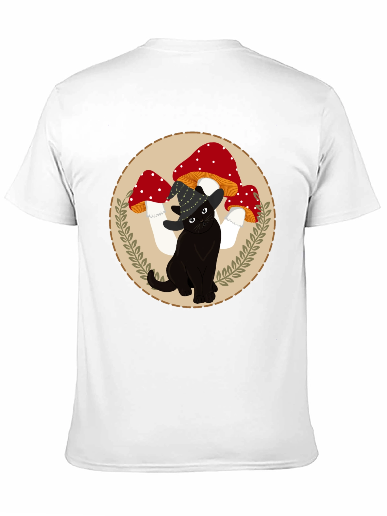 Black Black Cat & Mushroom T-Shirt - Whimsical Graphic Tee view 11