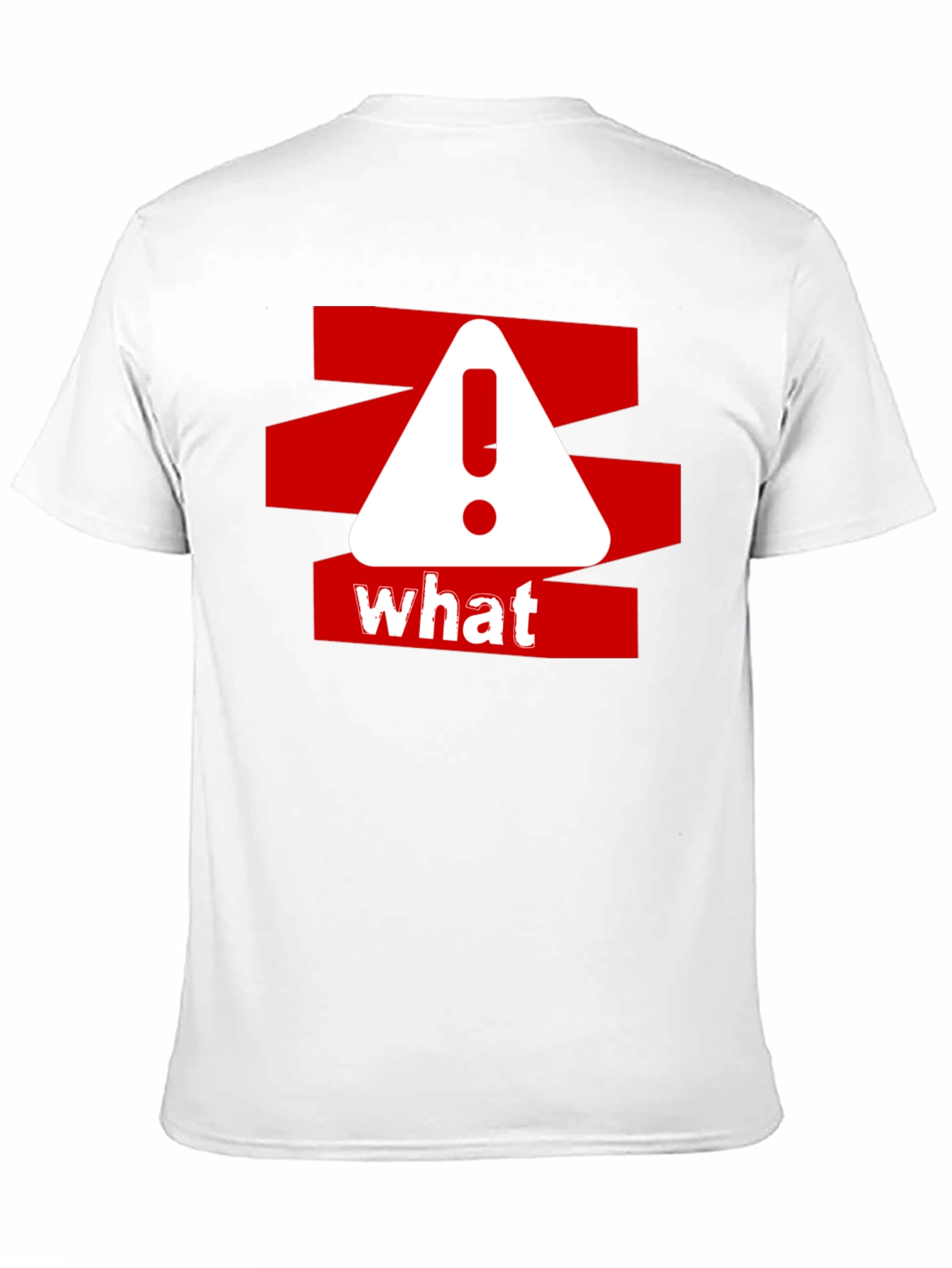 Black What? Graphic Tee - Red and White Warning Design on Black Cotton Shirt view 11