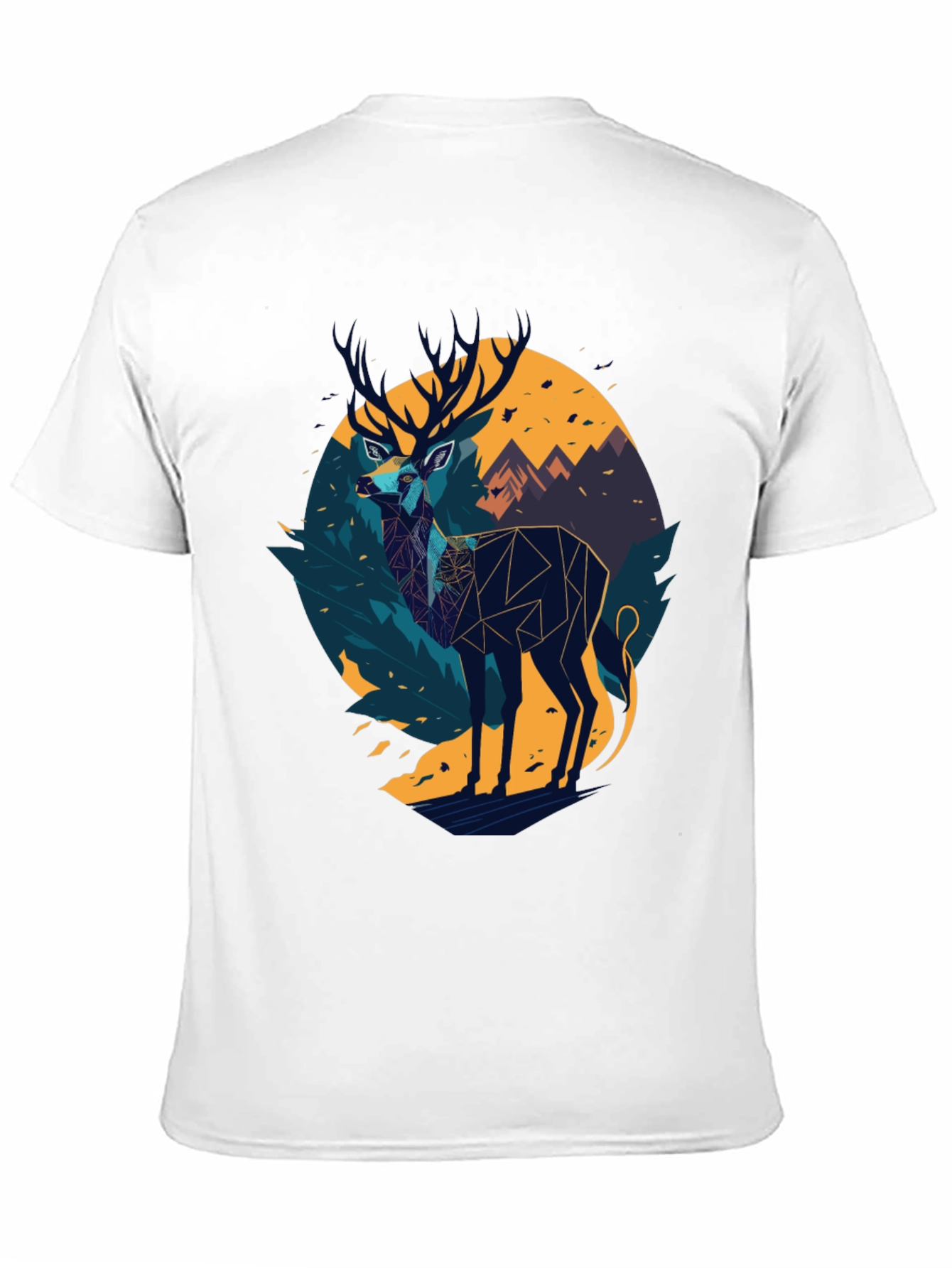 Black Geometric Deer Graphic Black T-Shirt view 11