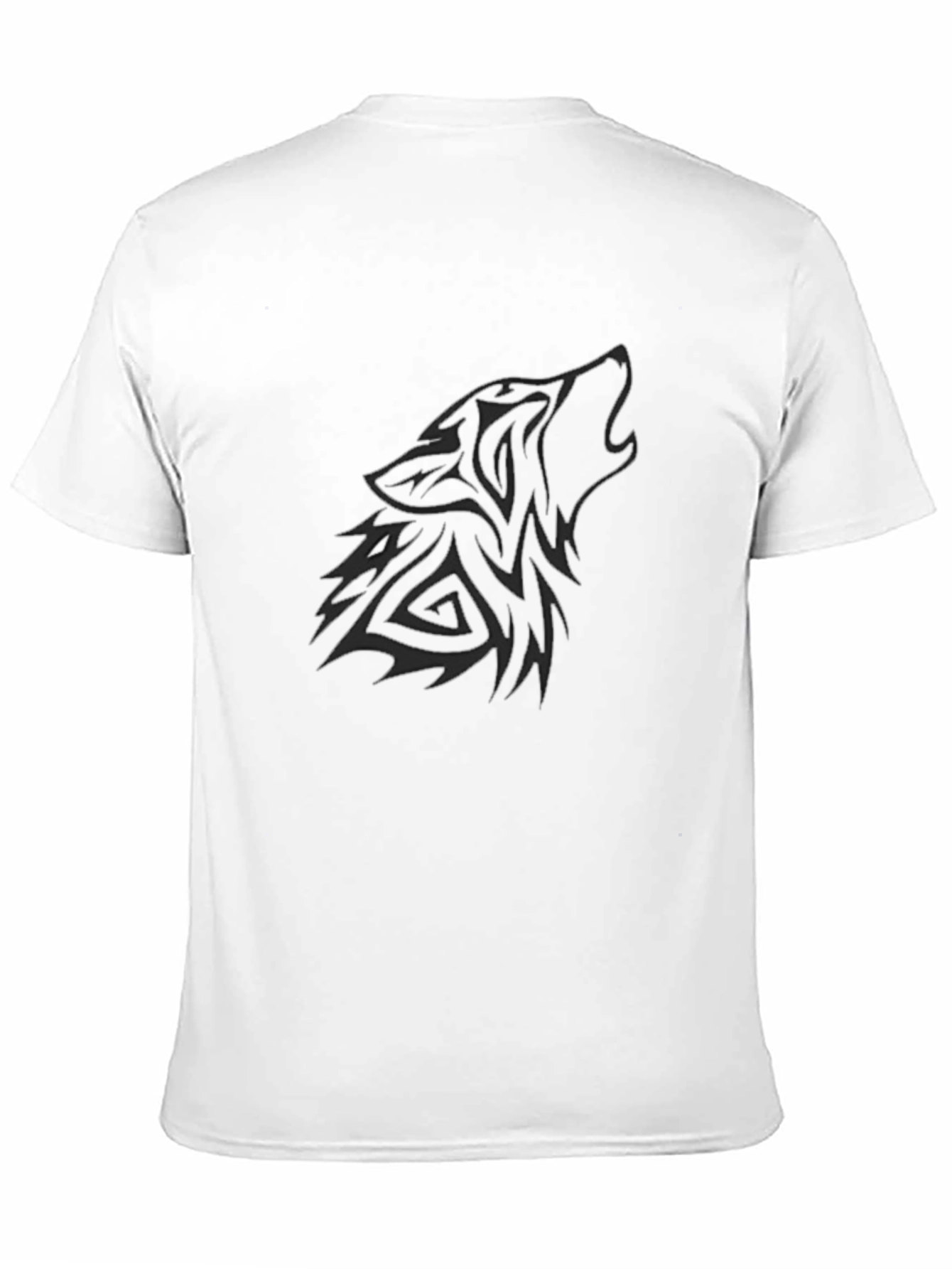 Black Men's Black T-Shirt with Tribal Wolf Graphic view 11