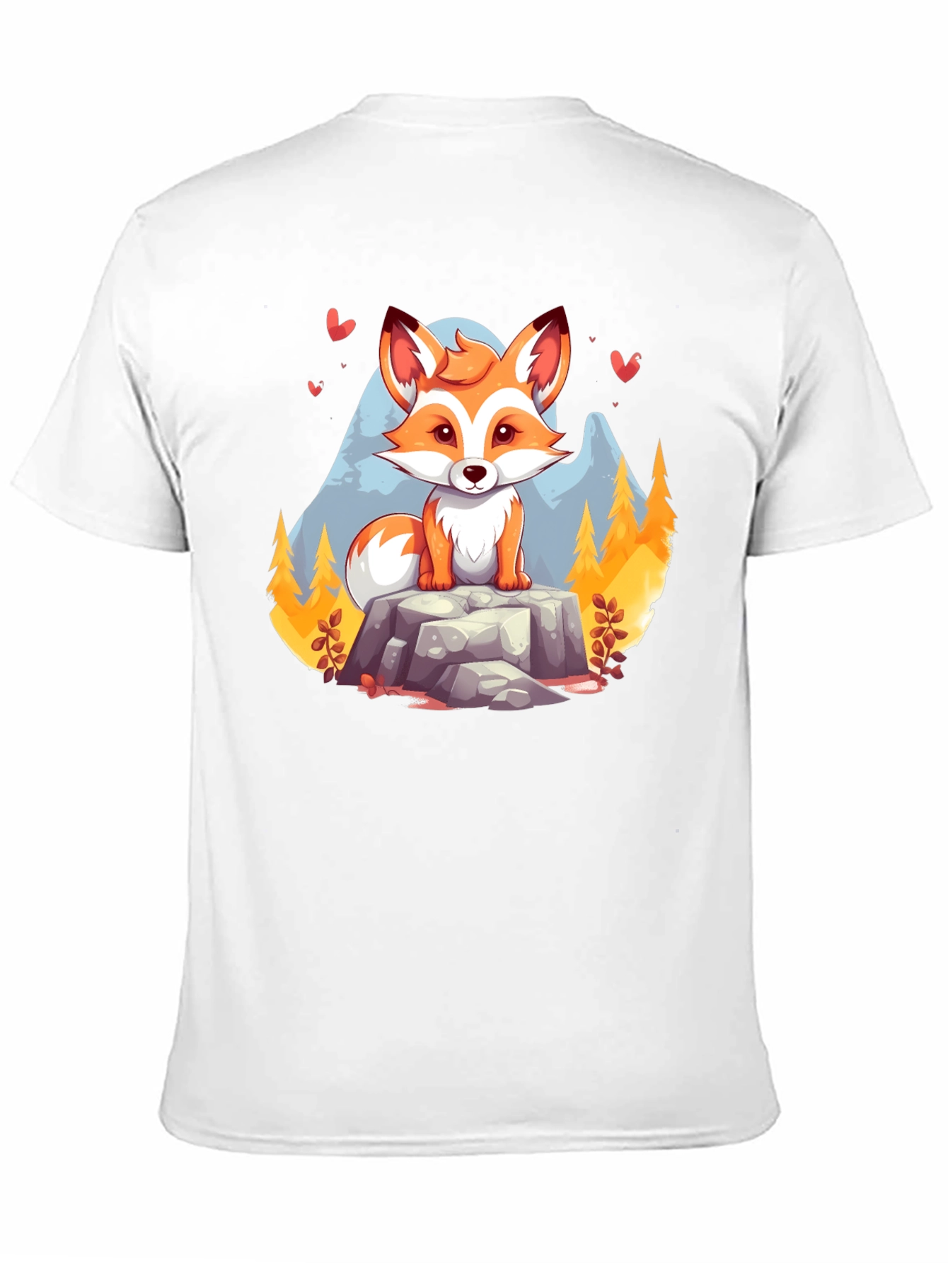 Black Cute Cartoon Fox on Rock Graphic Tee - Unisex Black T-Shirt view 11