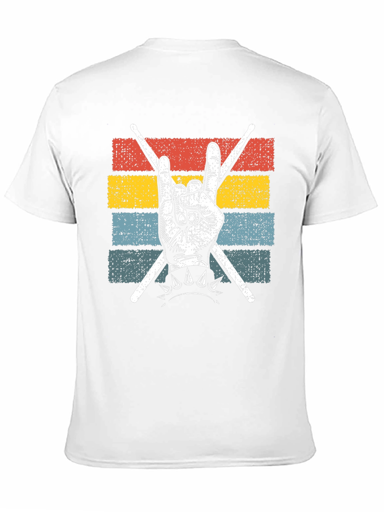 Black Retro Rock Hand & Drumsticks T-Shirt view 11