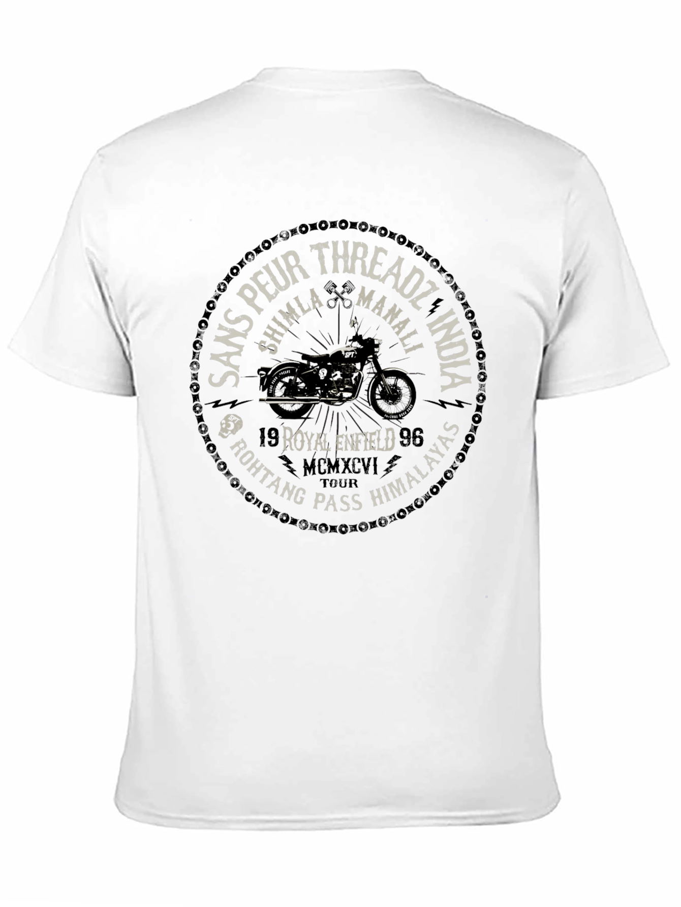 Black Sans Peur Threadz Royal Enfield Motorcycle T-Shirt view 11