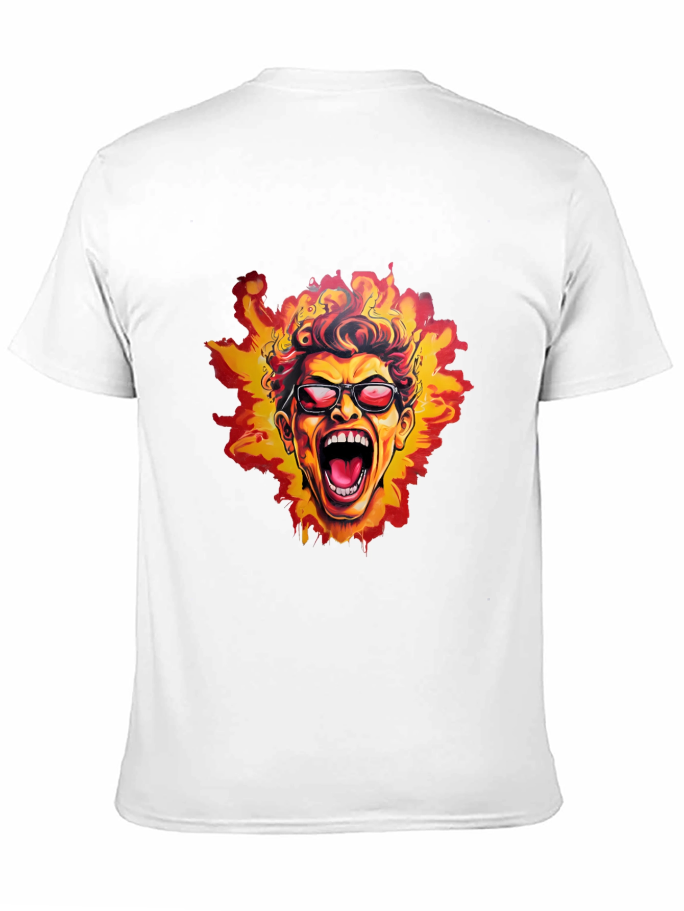 Black Fiery Screaming Face Graphic Black T-Shirt view 11