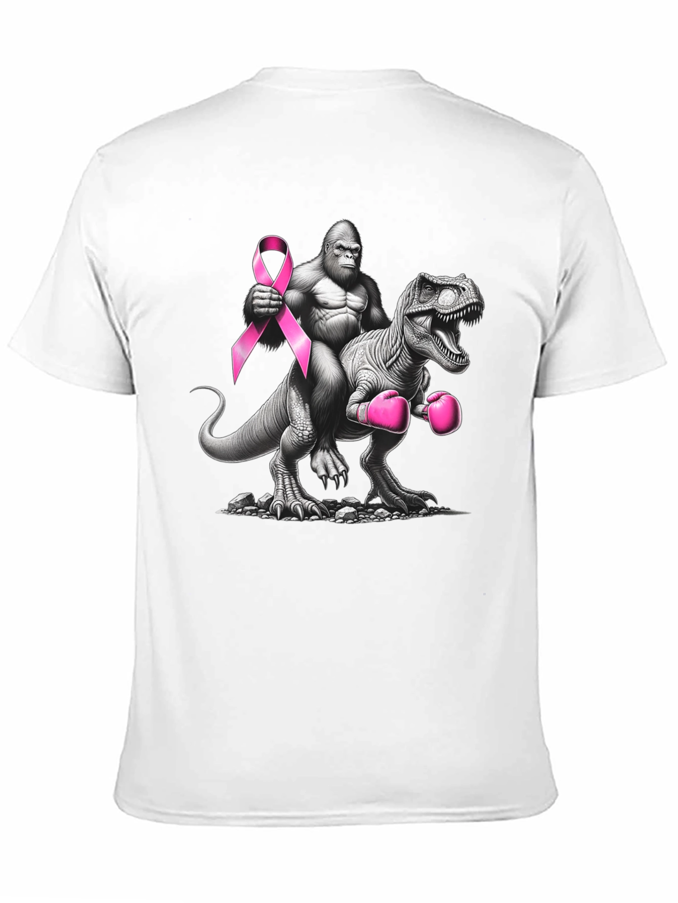 Black Gorilla Riding Dino Breast Cancer Awareness T-Shirt view 11