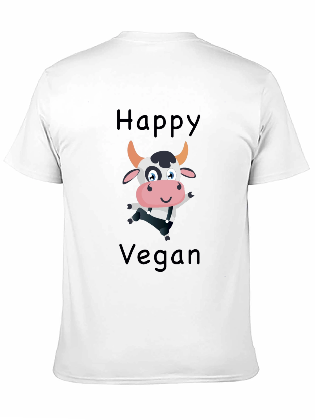 Black Happy Vegan Cartoon Cow Black T-Shirt view 11