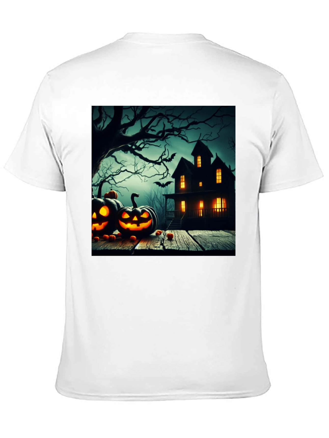 Black Halloween Haunted House T-Shirt view 11