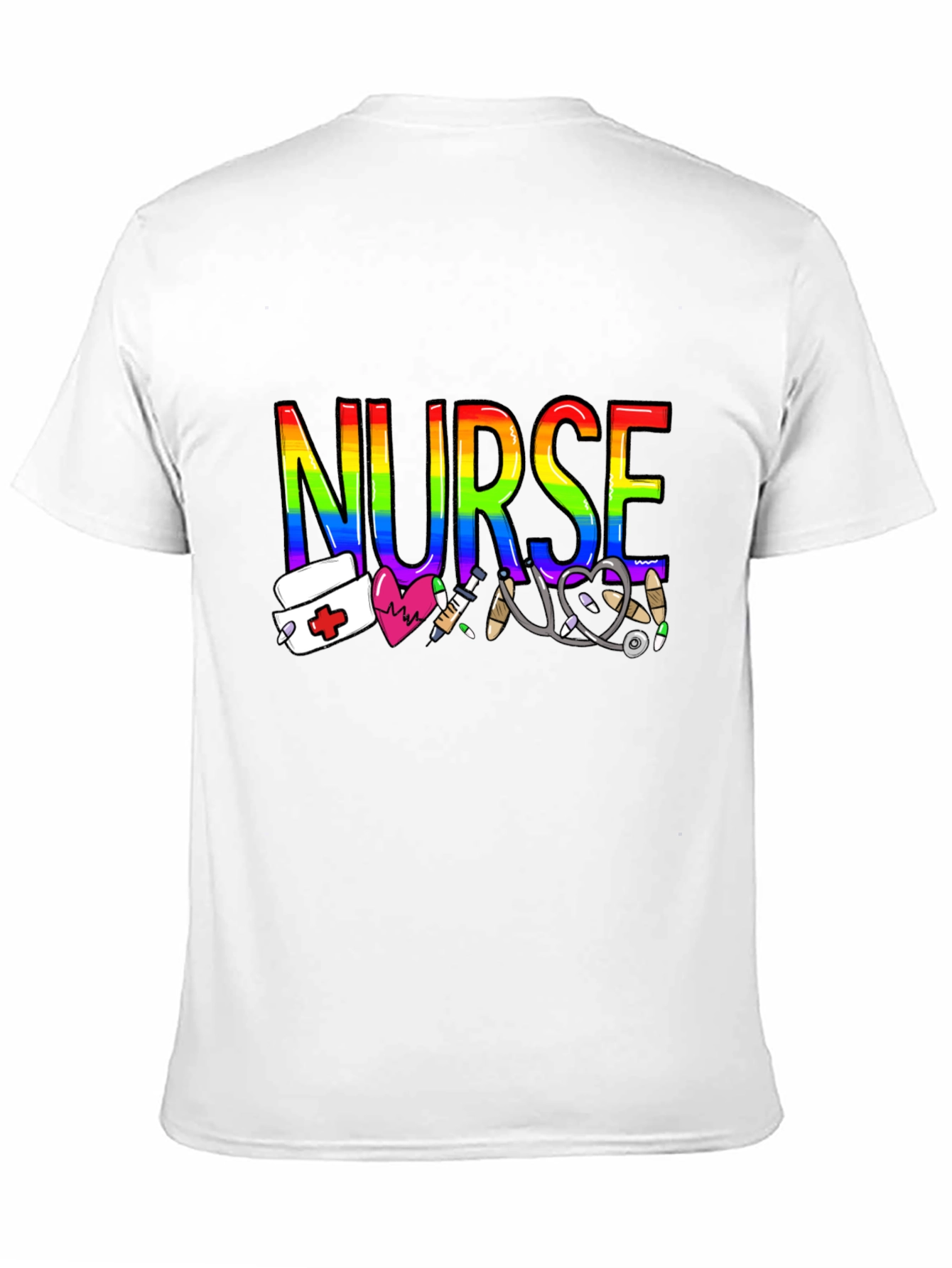Black Rainbow Nurse Graphic T-Shirt - Medical Pride Tee view 11