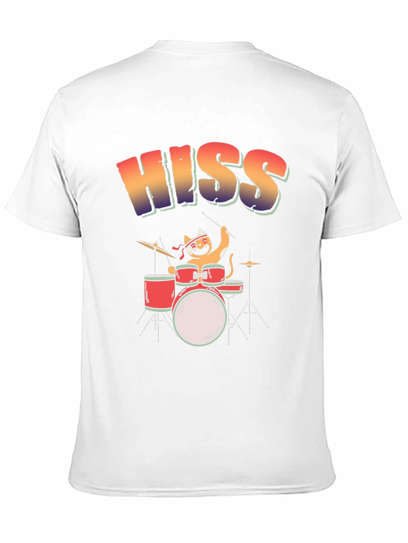 Black HISS Cat Drummer T-Shirt - Rock On! view 11