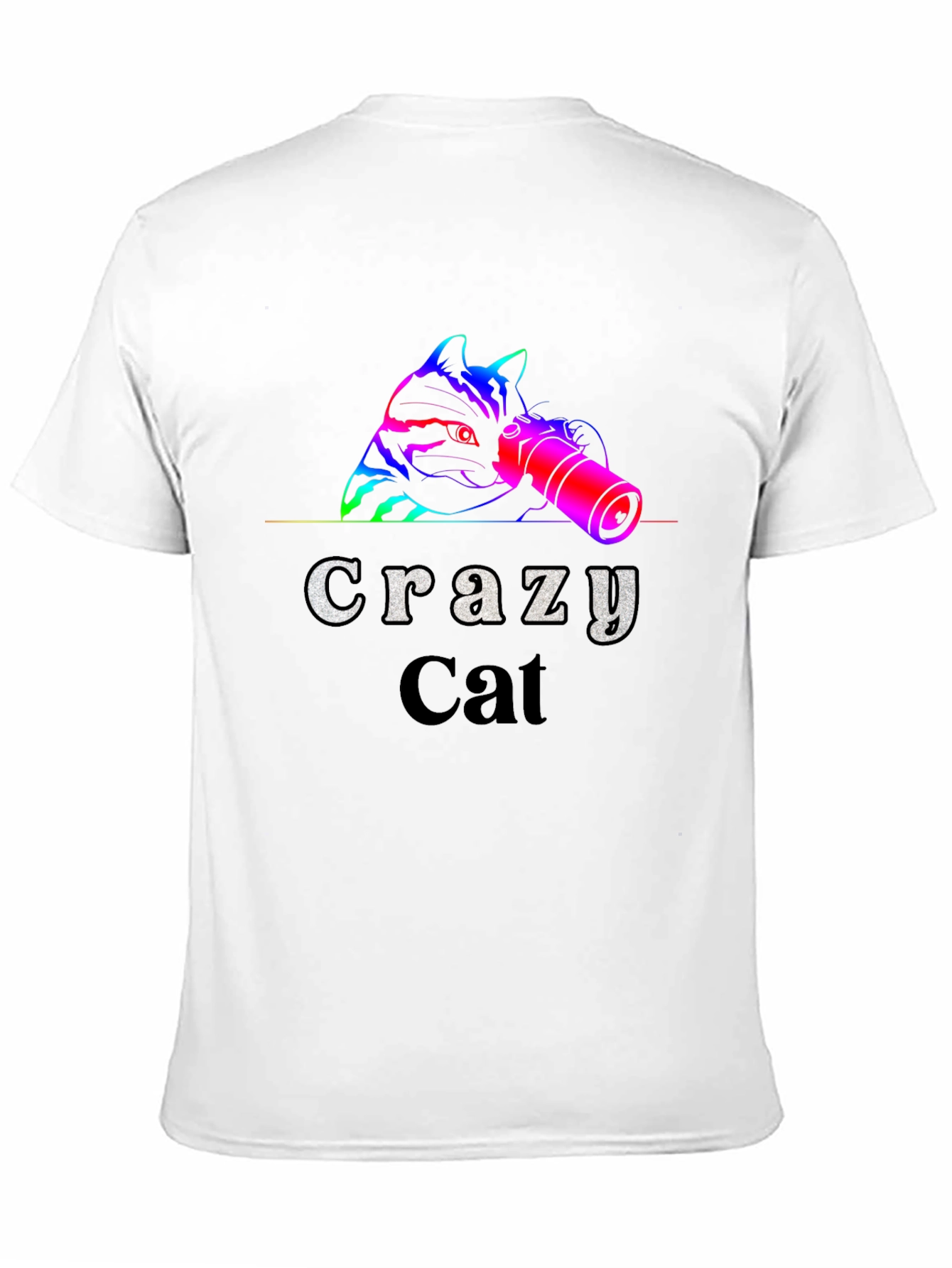 Black Crazy Cat T-Shirt - Novelty Graphic Tee view 11