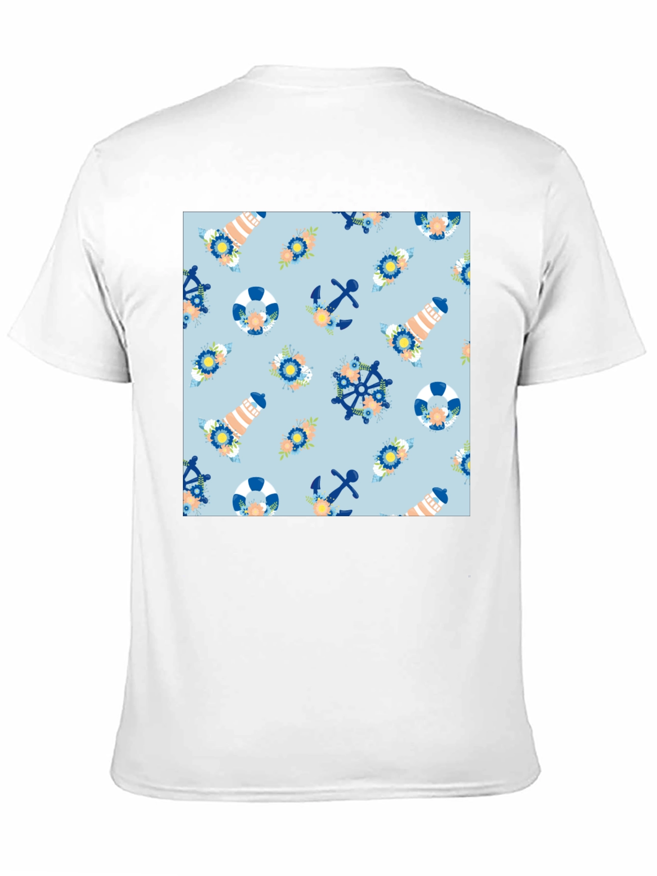 Black Nautical Pattern Black T-Shirt view 11