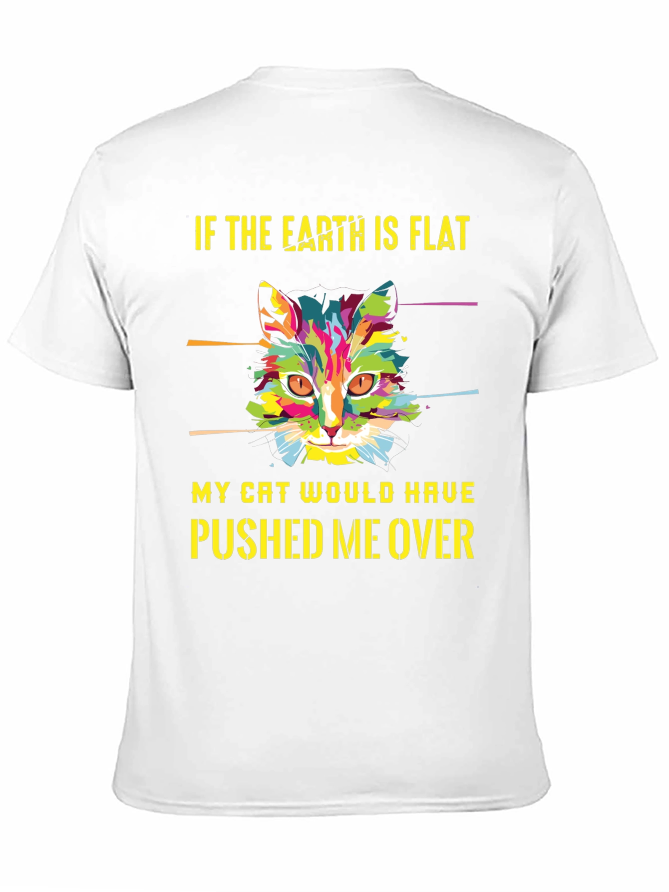 Black Flat Earth Cat T-Shirt - Funny Graphic Tee view 11