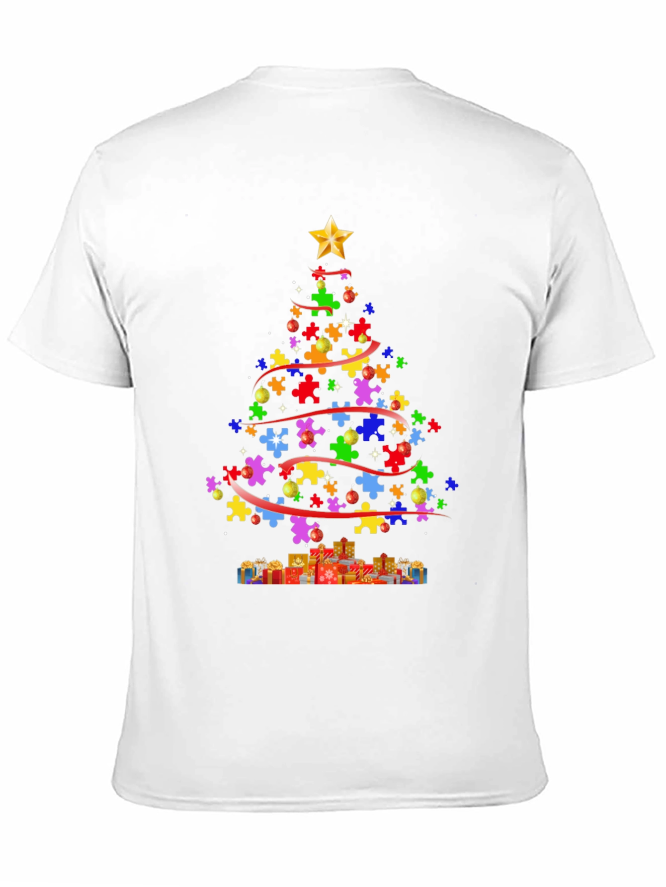 Black Puzzle Piece Christmas Tree T-Shirt view 11