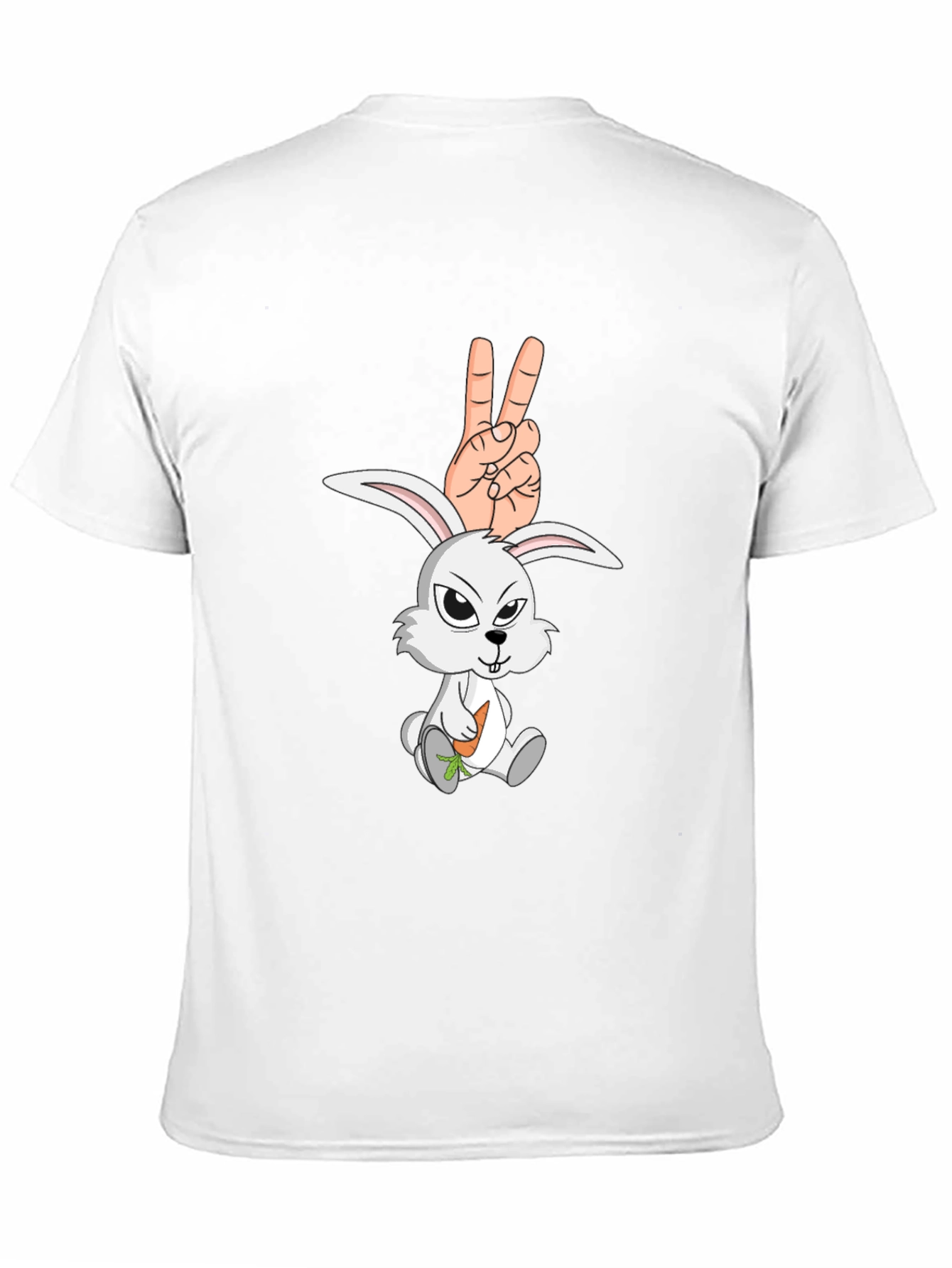 Black Cool Rabbit Peace Sign Graphic Black T-Shirt view 11