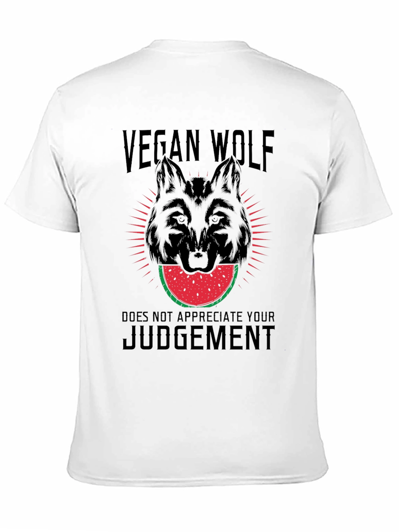 Black Vegan Wolf T-Shirt - Watermelon Design view 11