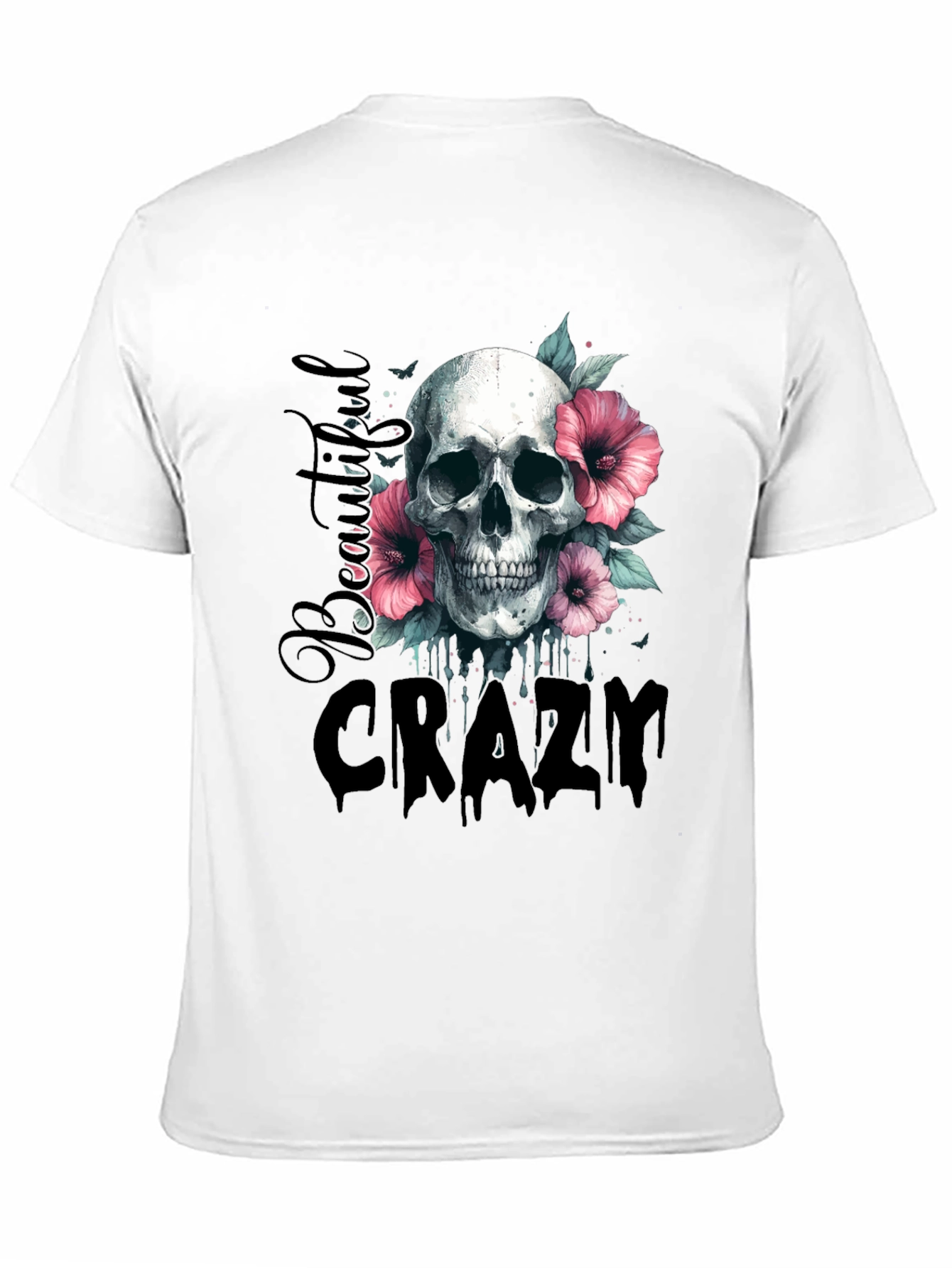 Black Skull & Flowers Graphic Tee - Beautiful Crazy Design view 11