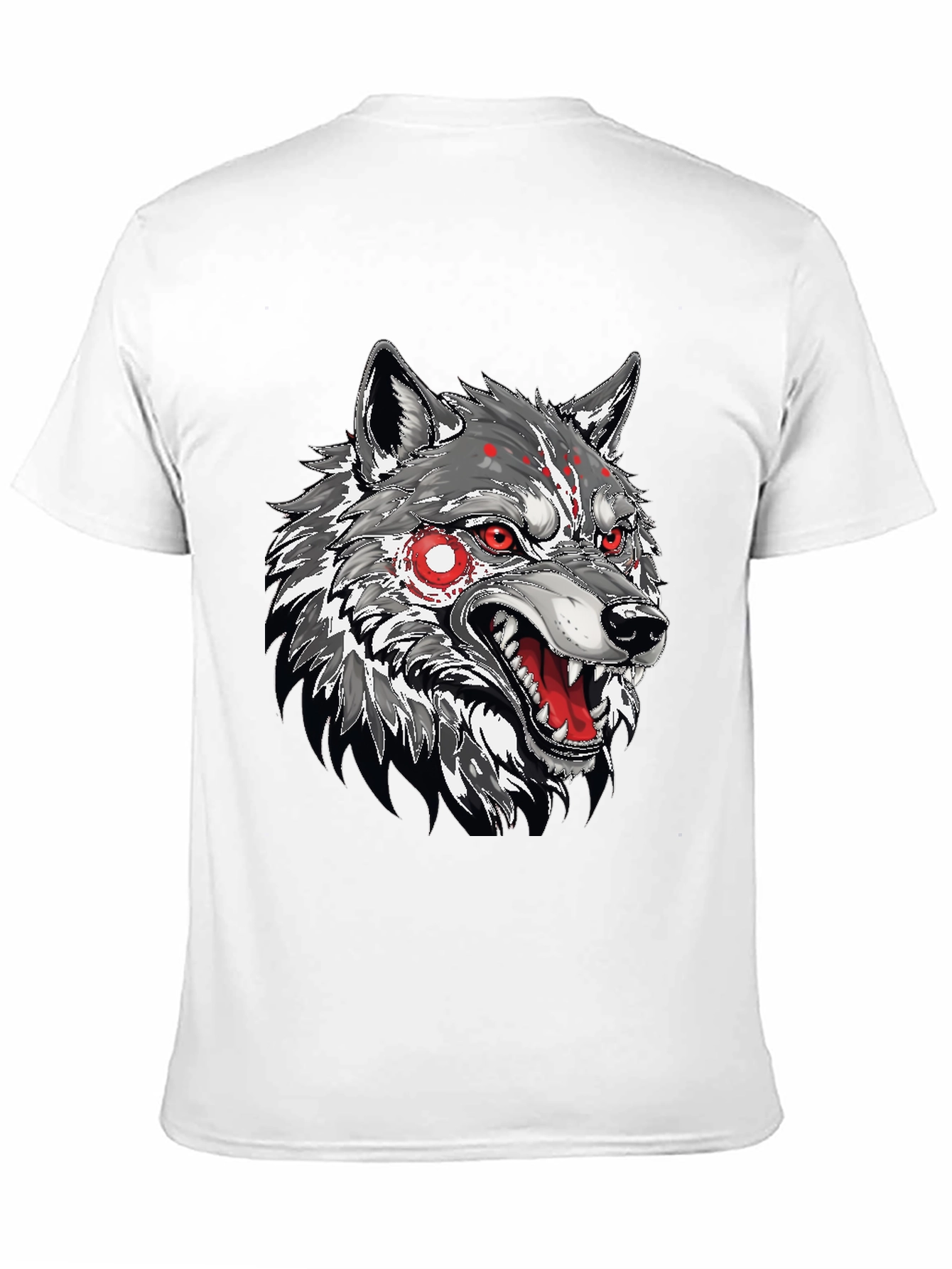 Black Men's Black T-Shirt with Wolf Graphic view 11