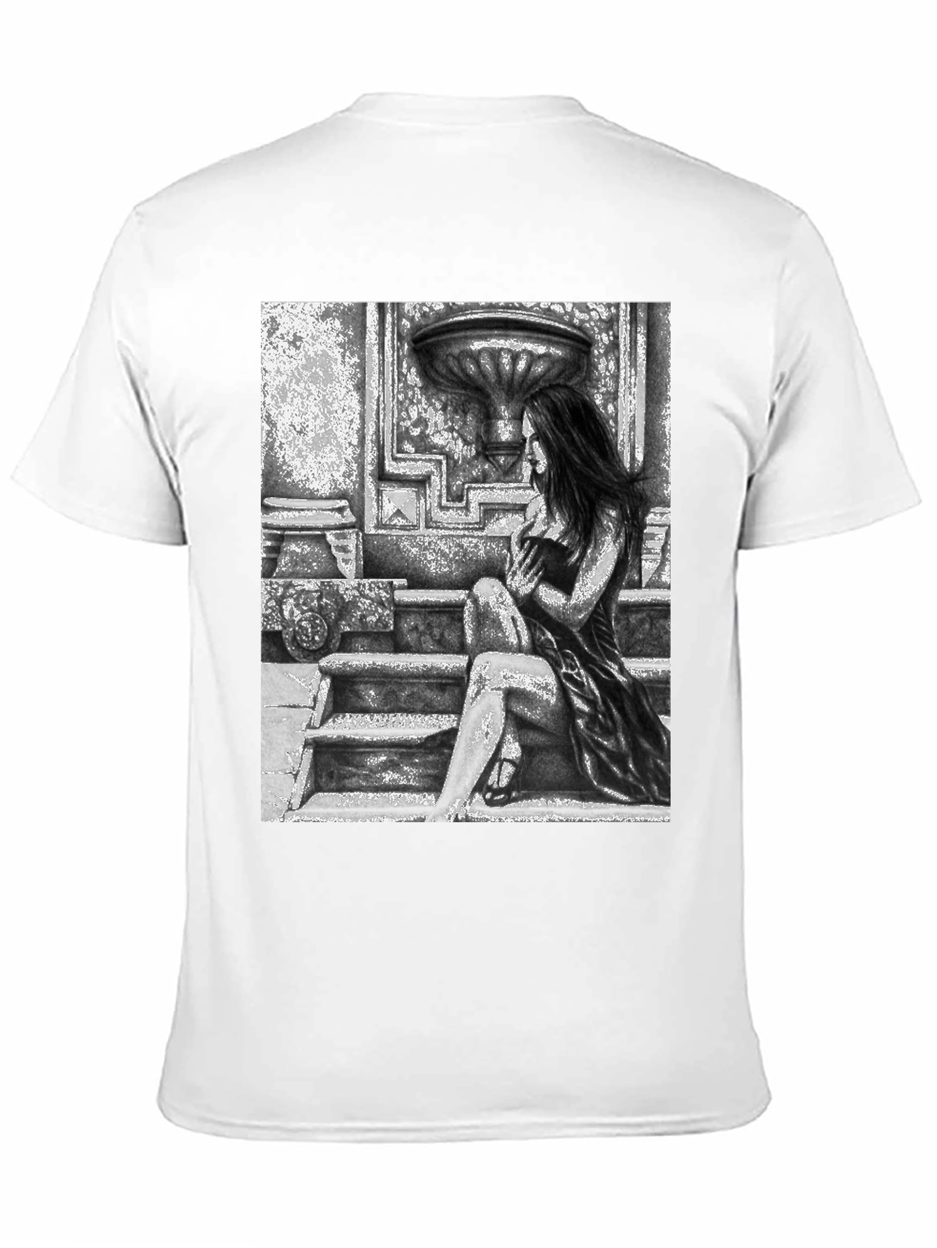 Black Gothic Beauty Tee - Woman on Steps Graphic T-Shirt view 11