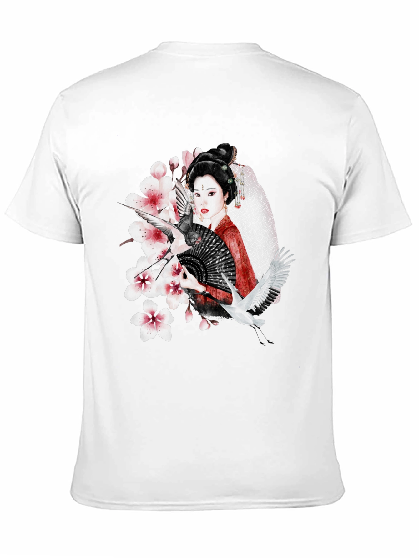 Black Asian Geisha Crane T-Shirt - Stylish Graphic Tee view 11