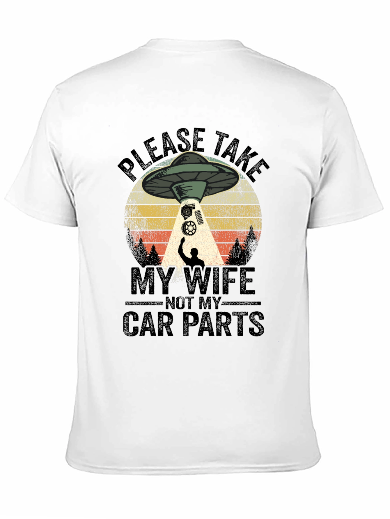 Black Funny Alien Abduction Car Parts Men's T-Shirt view 11